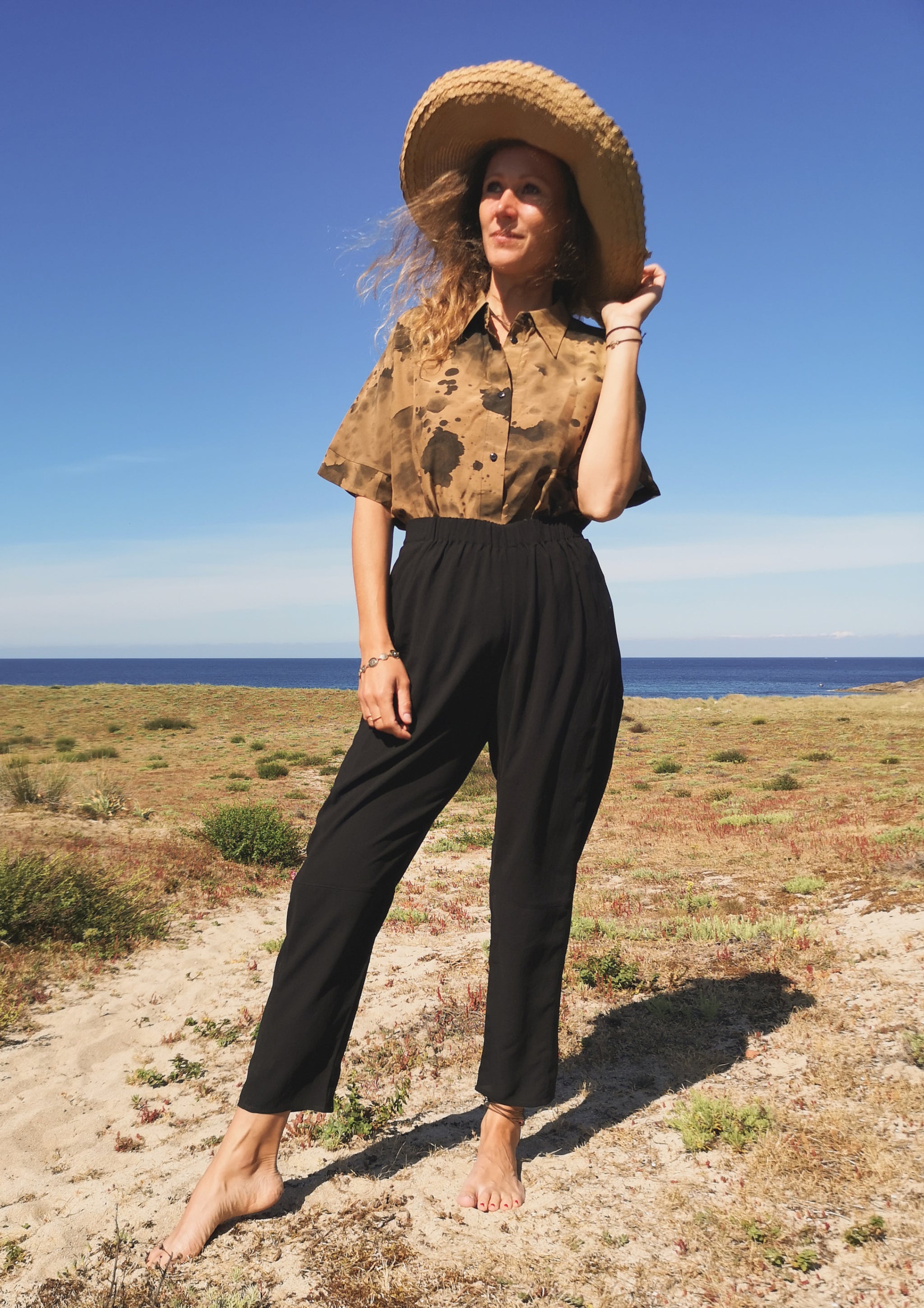 PANTS LOOSE ELASTIC BLACK PLAIN - BERENIK