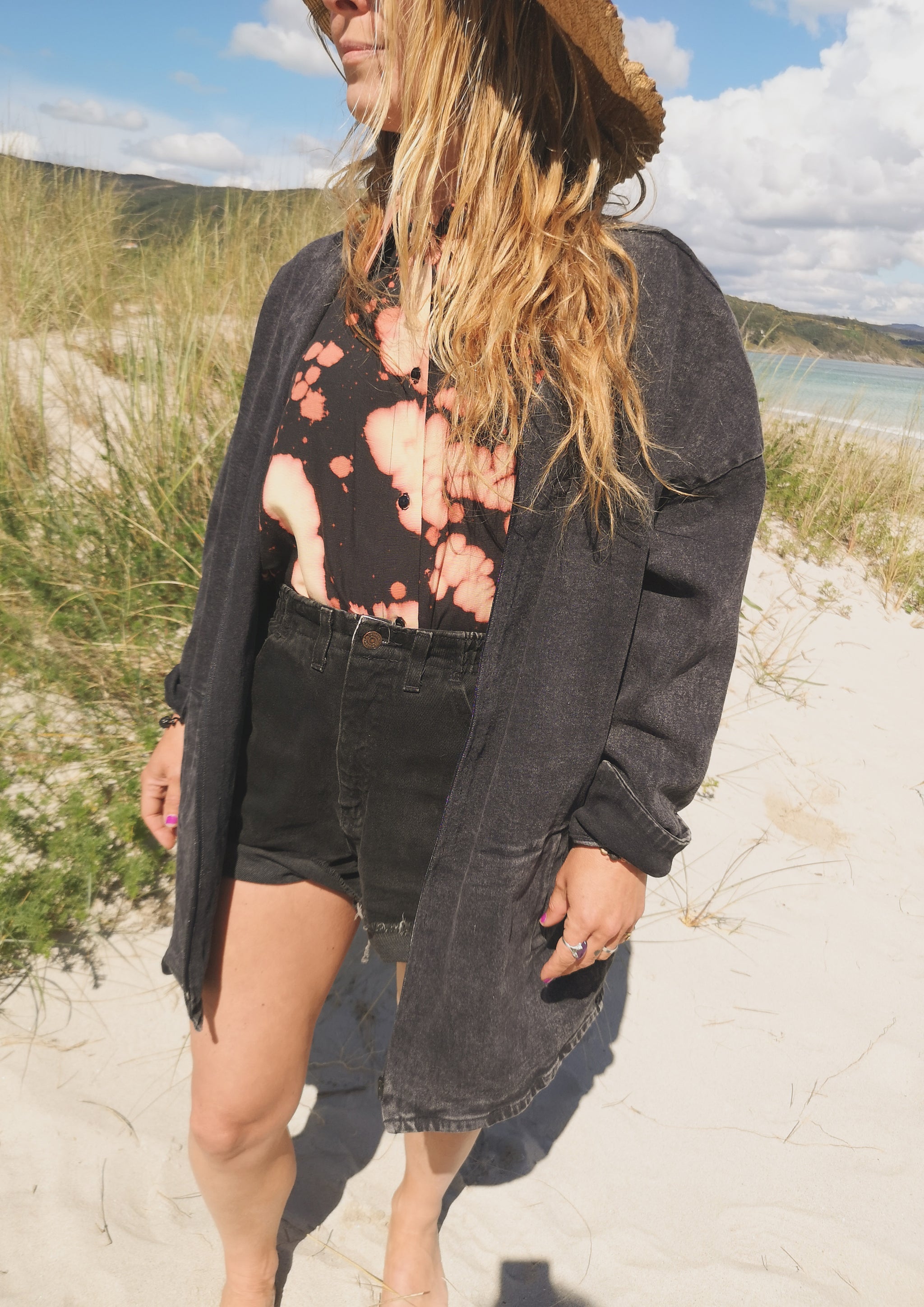 SUMMER DRESS/JACKET V-NECK ZIP - DENIM washed black - BERENIK