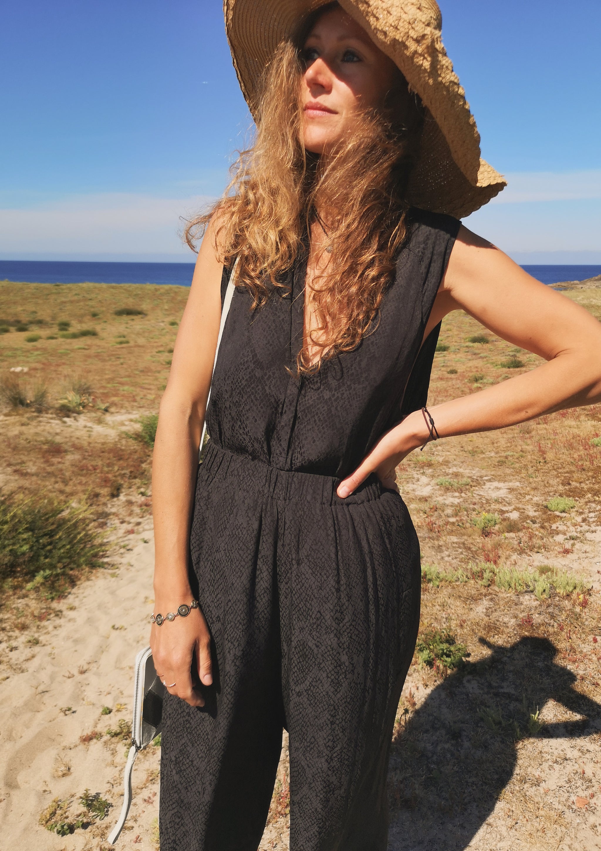 PANTS WIDE ELASTIC- JACQUARD SATIN black snake - BERENIK