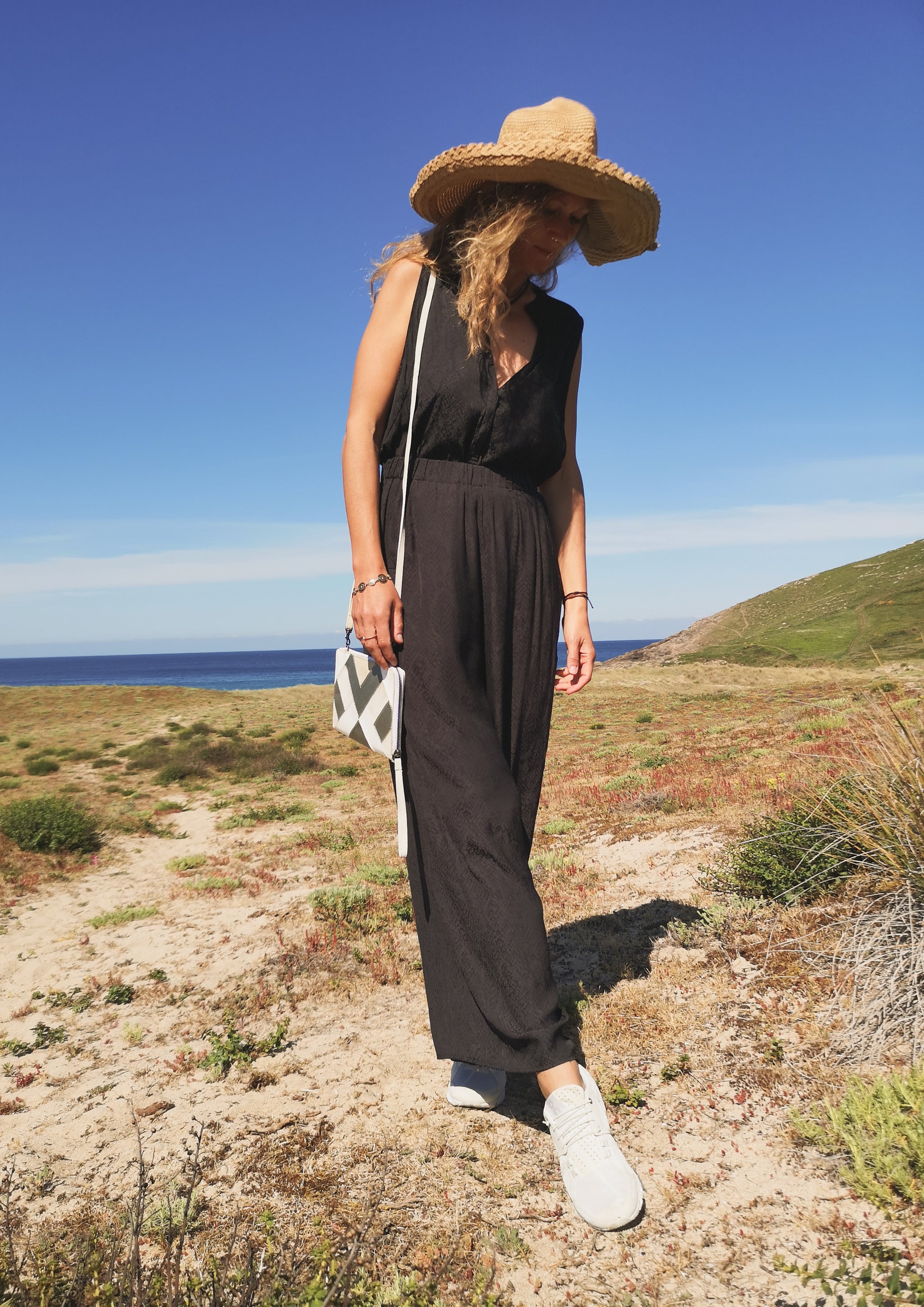 PANTS WIDE ELASTIC- JACQUARD SATIN black snake - BERENIK