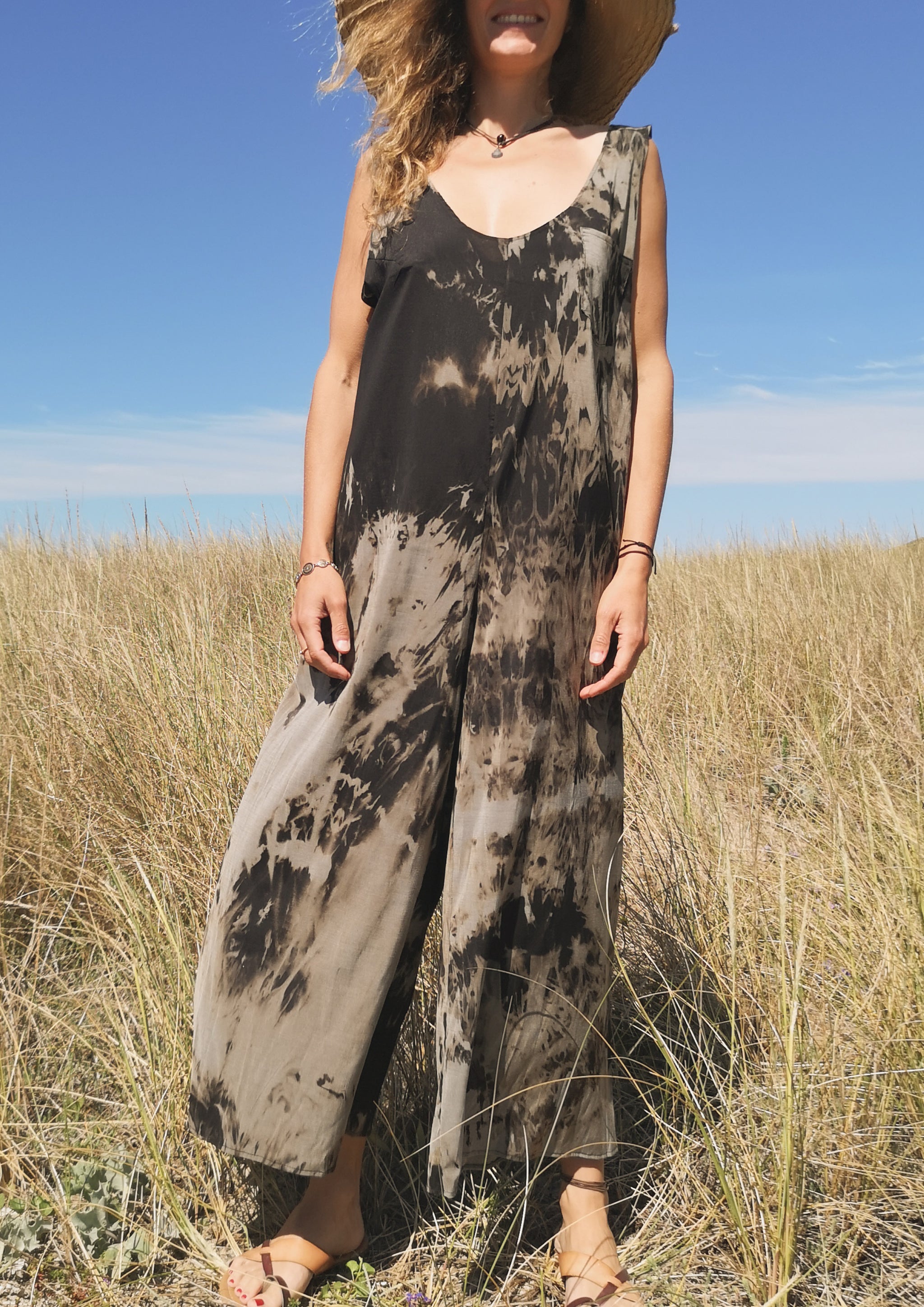 HOMEMADE - JUMPSUIT WIDE - COTTON - hand bleached - BERENIK