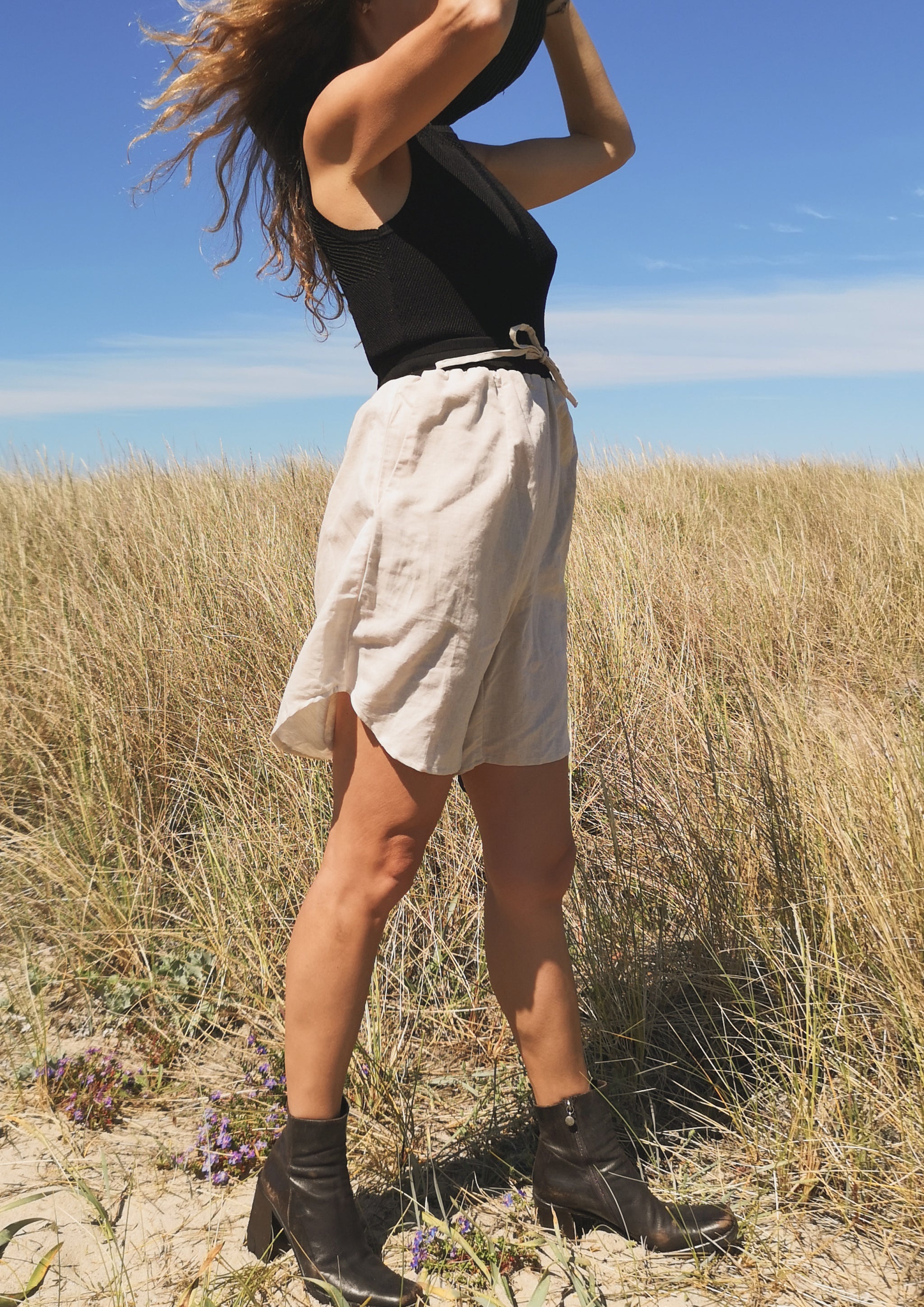 SHORTS HIGH WAIST WIDE - LINEN natural white - BERENIK