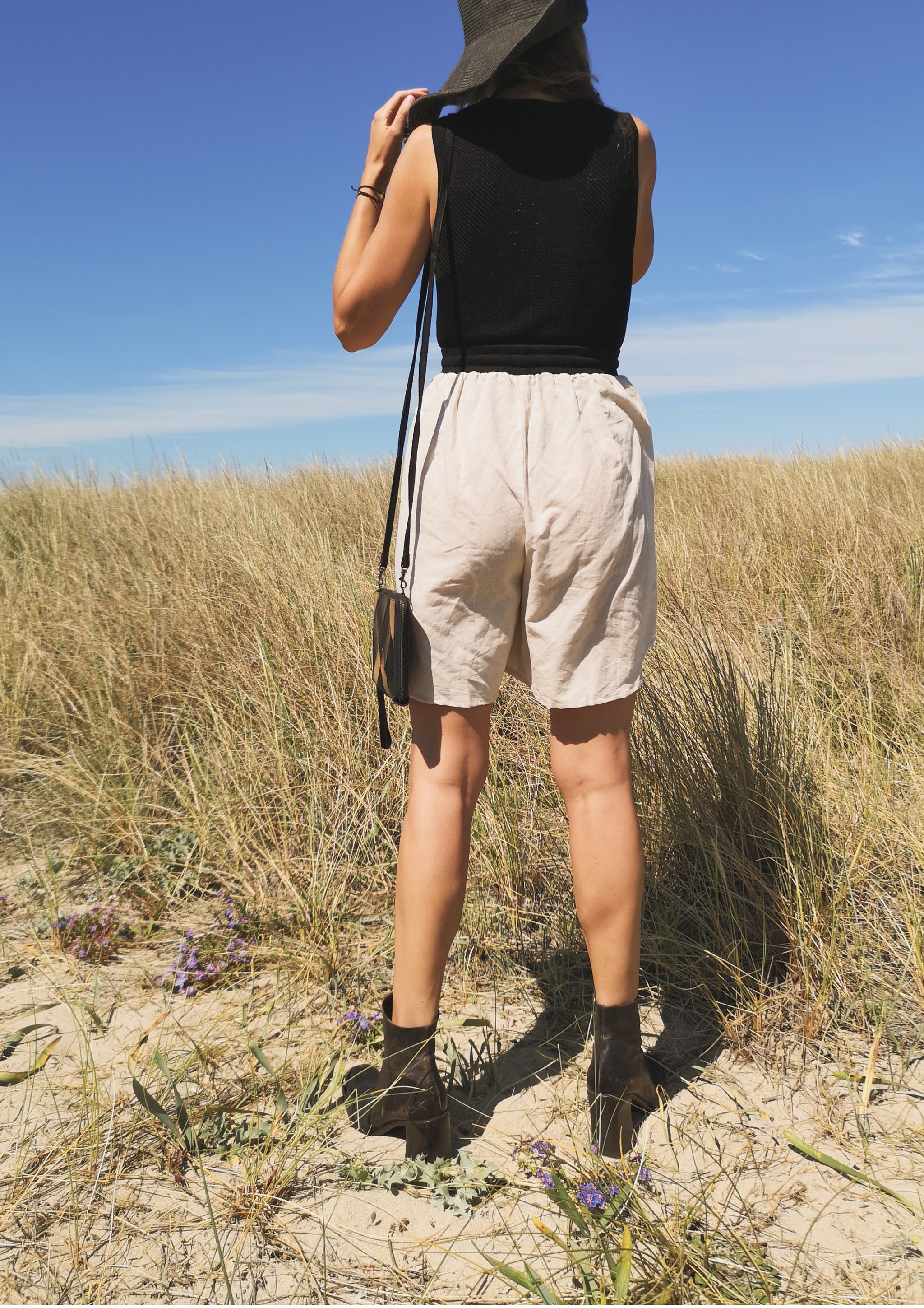 SHORTS HIGH WAIST WIDE - LINEN natural white - BERENIK