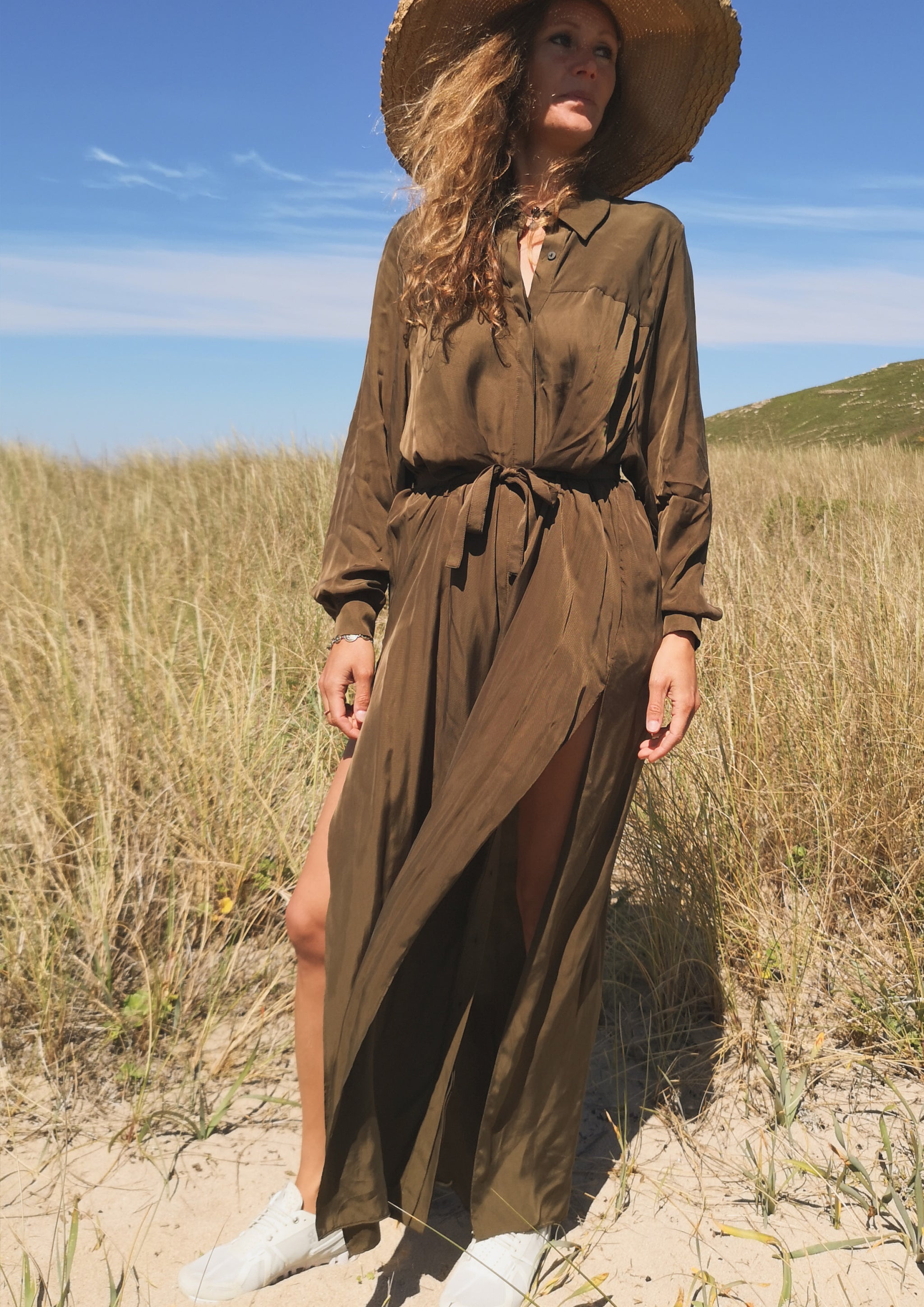 BLOUSE/DRESS - SILKY CUPRO khaki - BERENIK