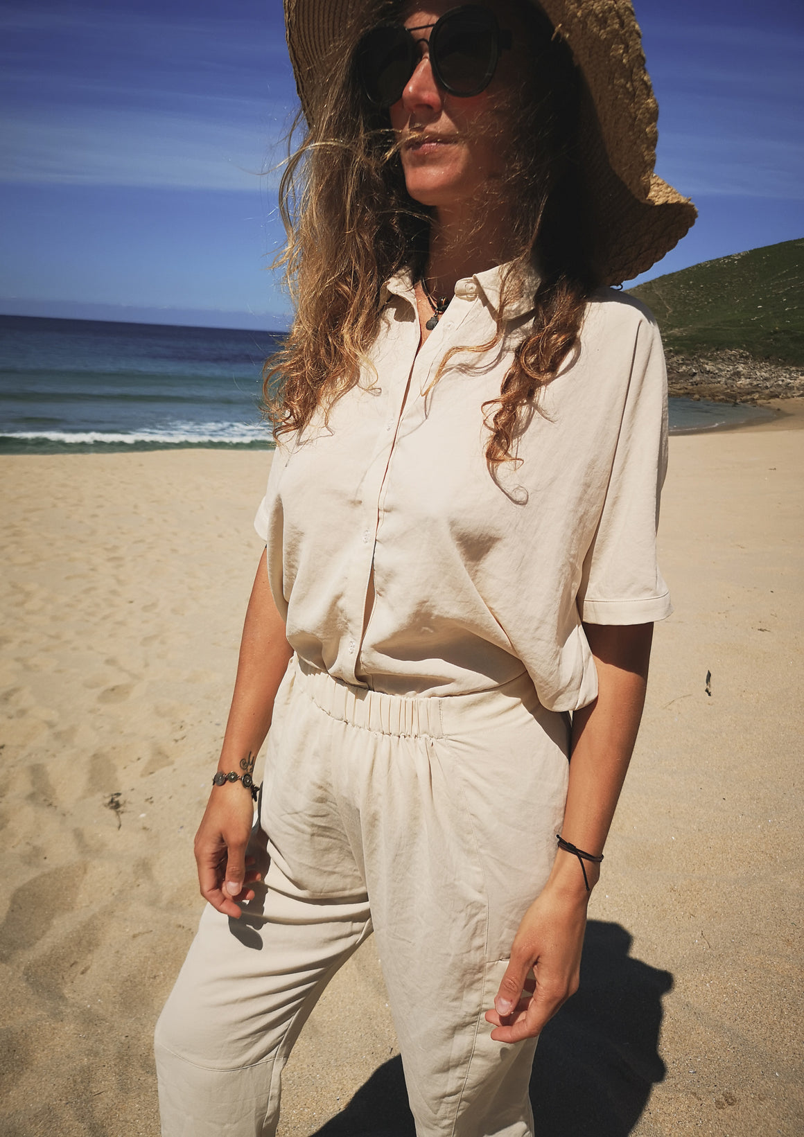 BLOUSE SHORT SLEEVES - THIN DRAPING cream - BERENIK