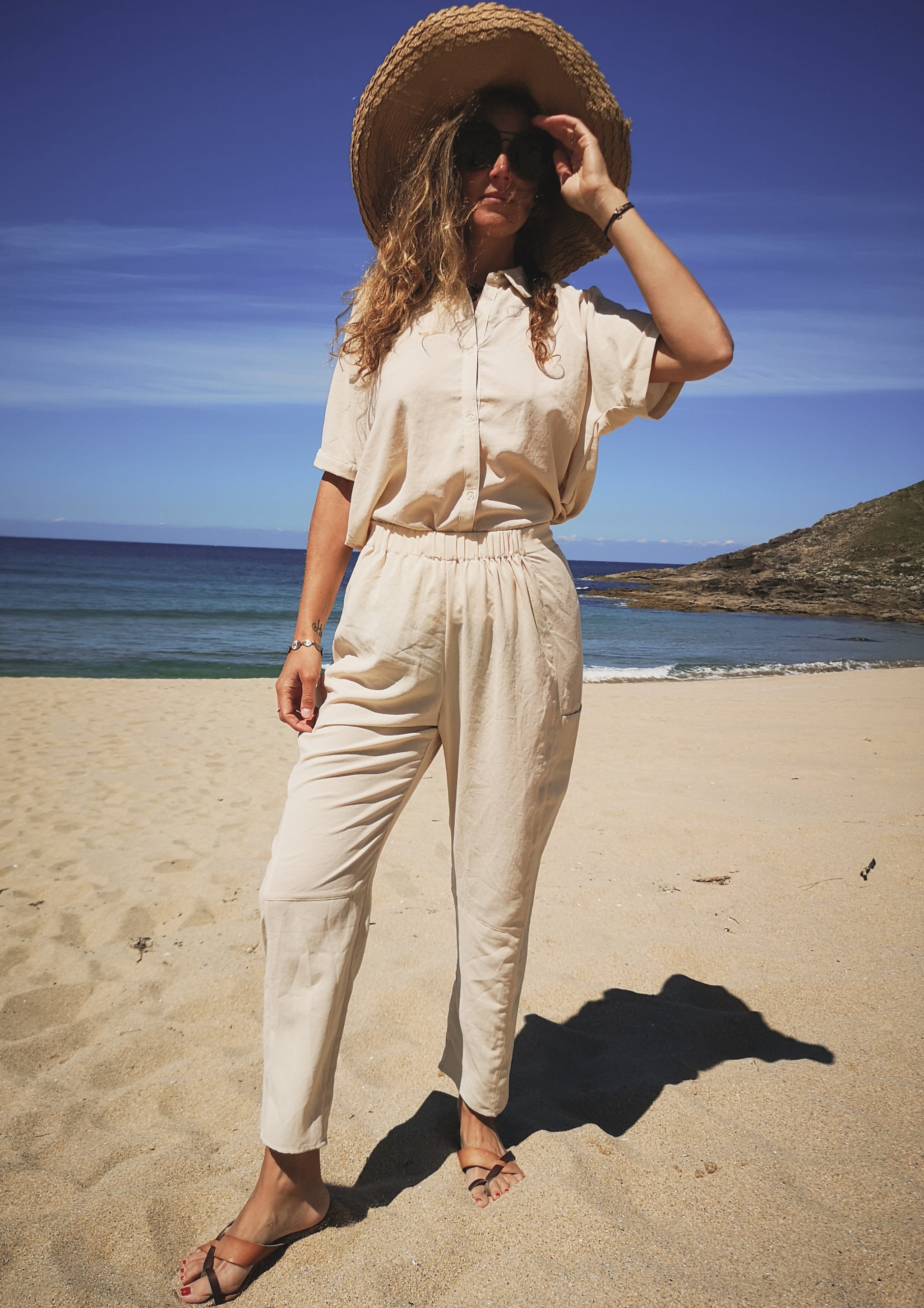 BLOUSE SHORT SLEEVES - THIN DRAPING cream - BERENIK