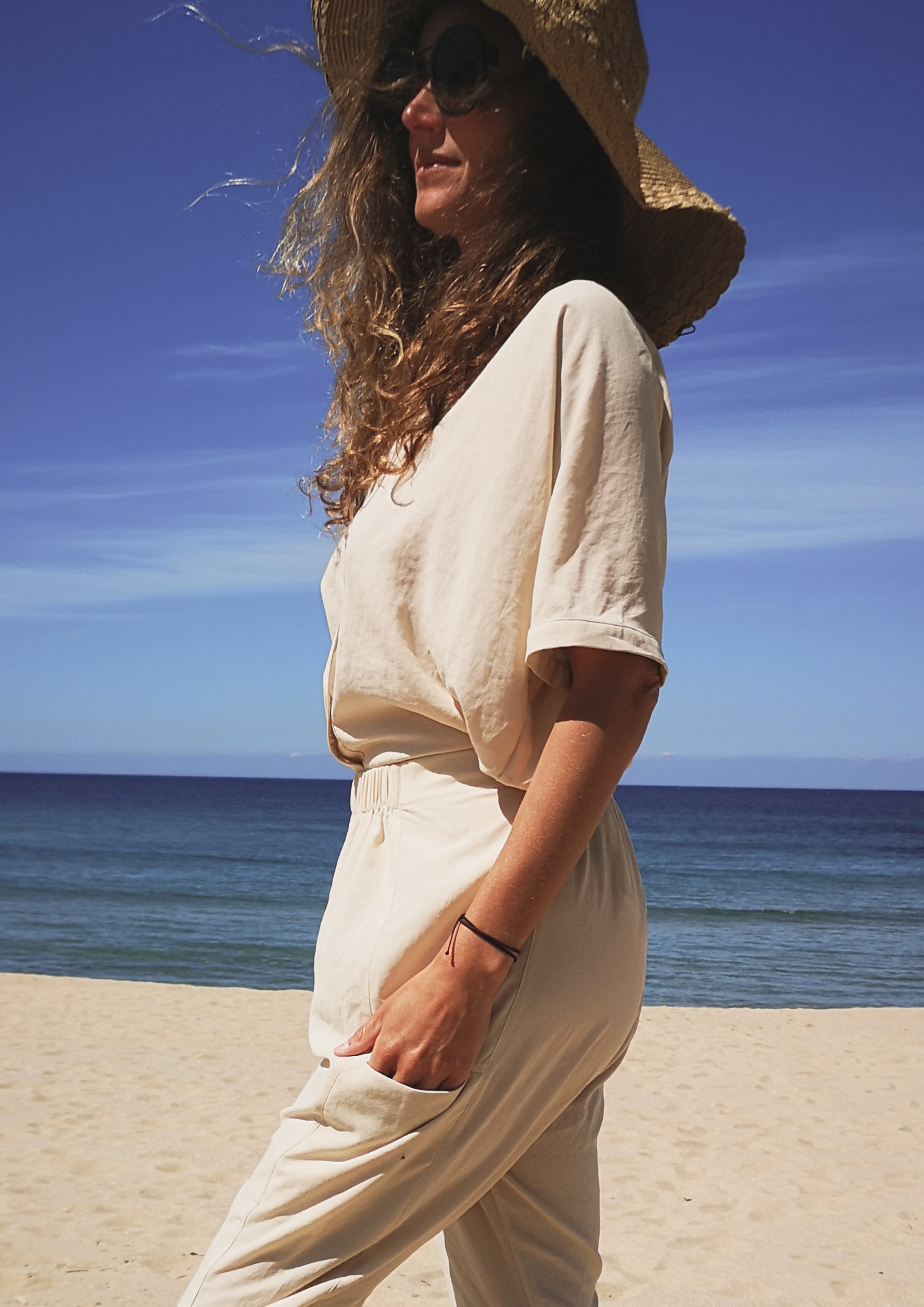 BLOUSE SHORT SLEEVES - THIN DRAPING cream - BERENIK