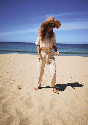 BLOUSE SHORT SLEEVES - THIN DRAPING cream - BERENIK