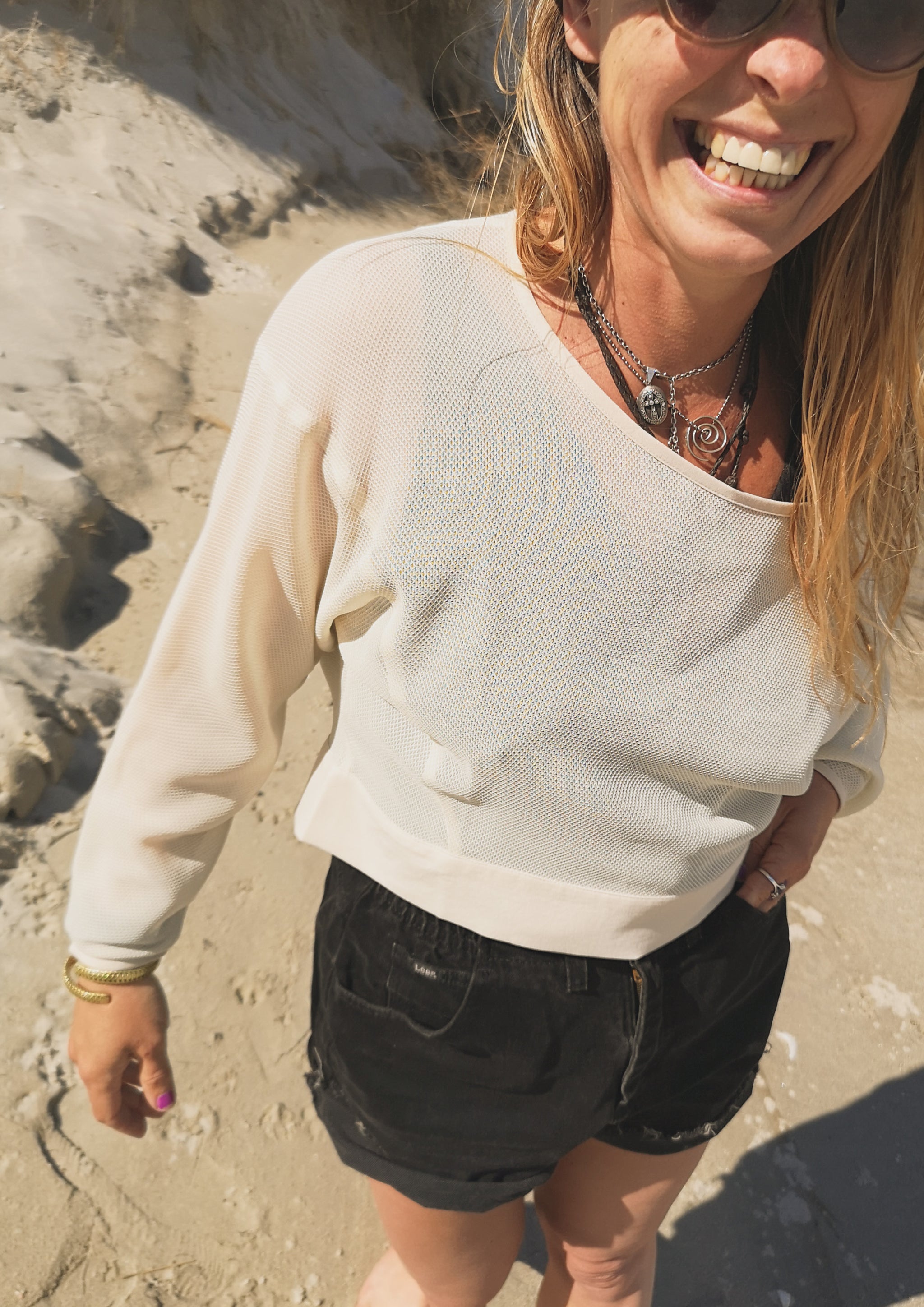 SWEATER - MESH creme - BERENIK