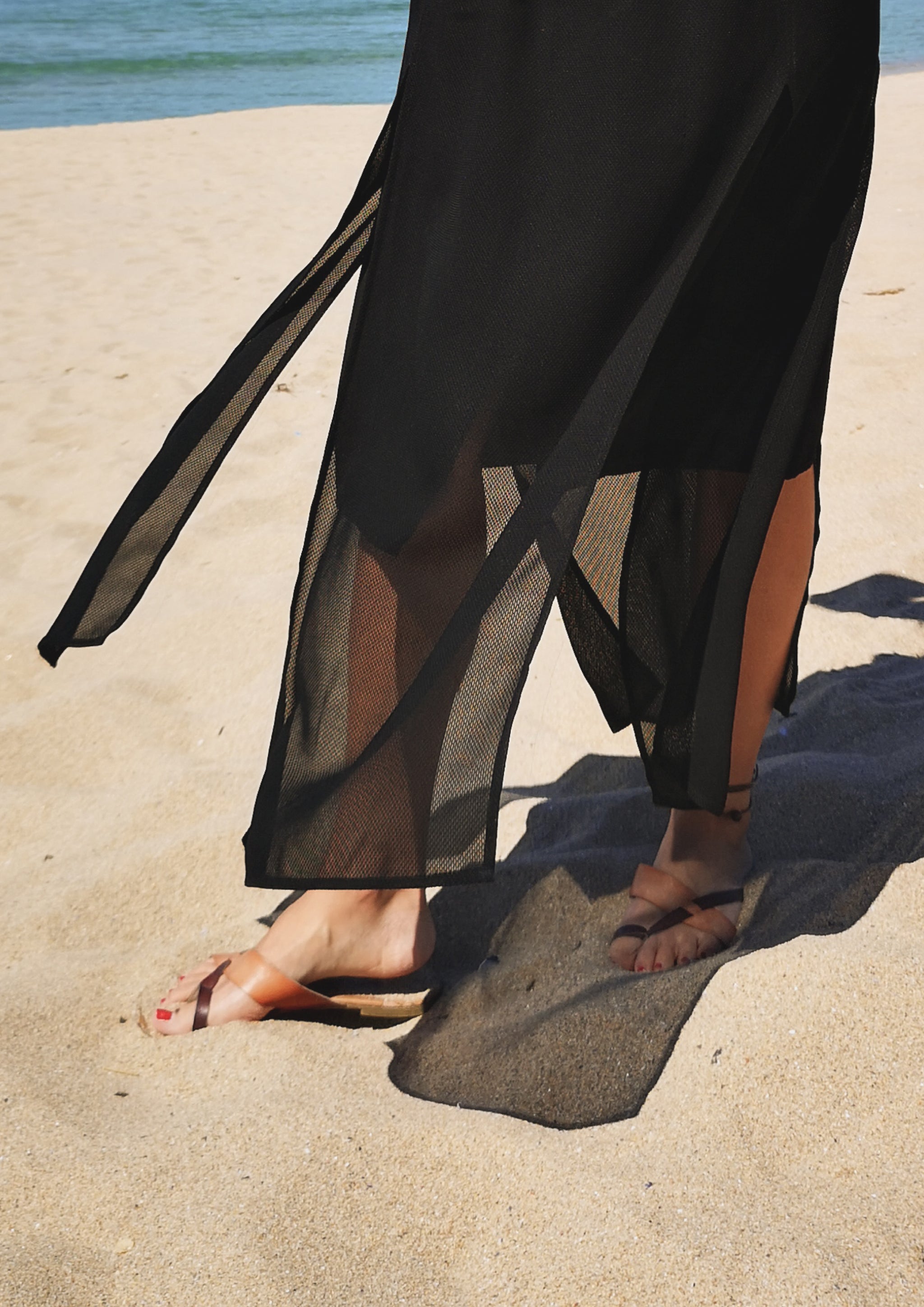 SKIRT LONG - SIDE SLOTS - AIRY MESH black - BERENIK