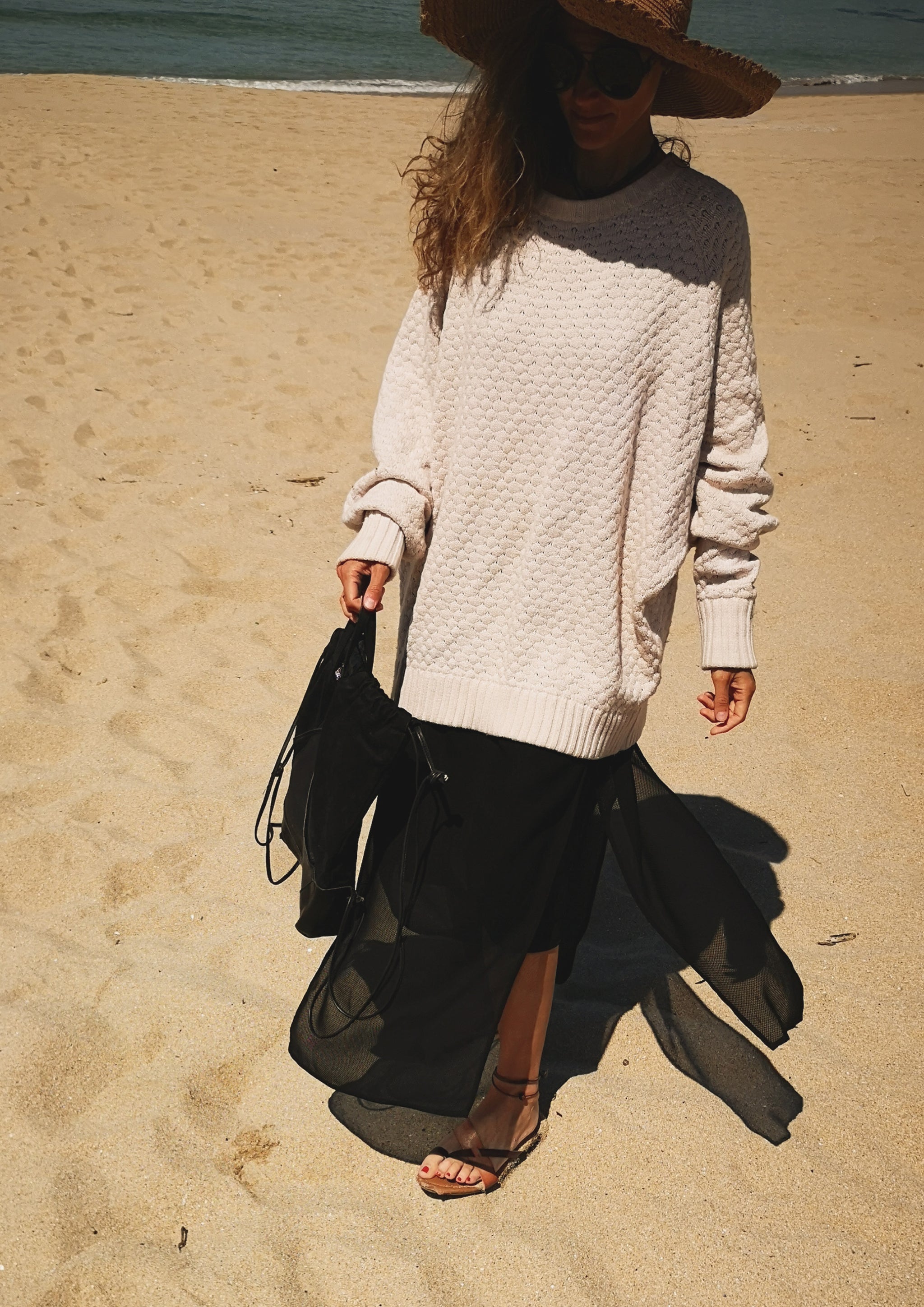 SKIRT LONG - SIDE SLOTS - AIRY MESH black - BERENIK