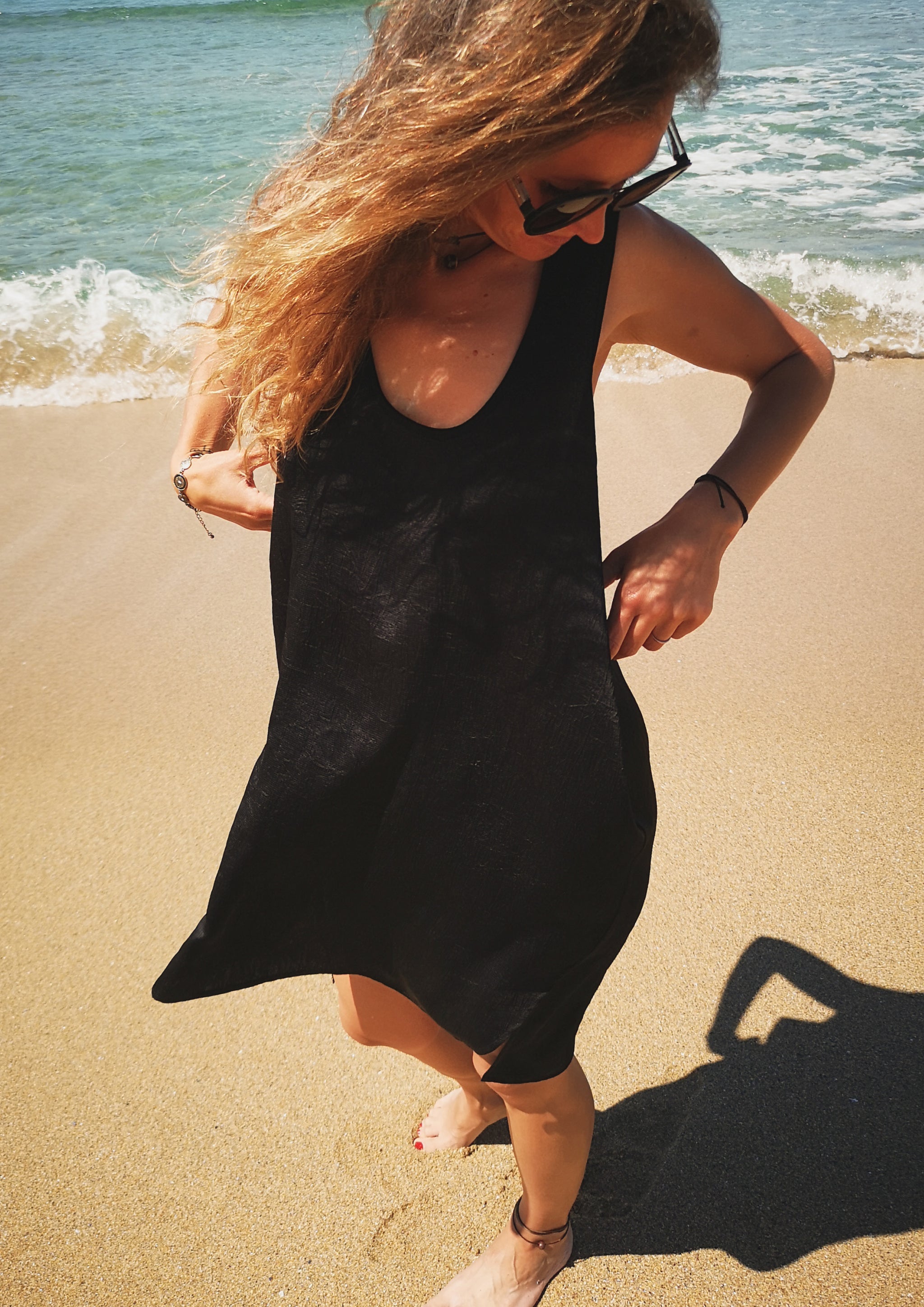 TANK TOP / DRESS OVERSIZED - black shiny - BERENIK