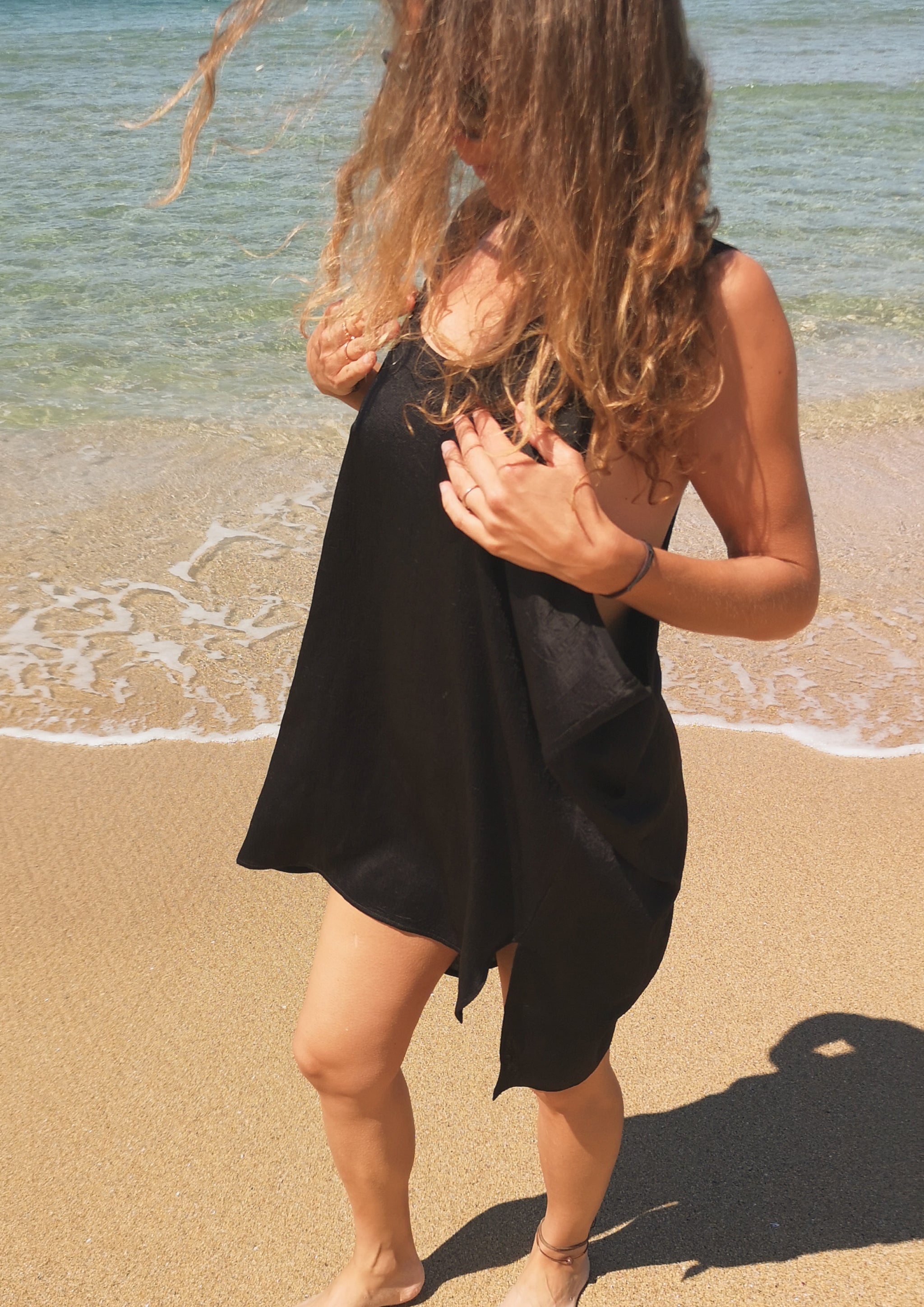 TANK TOP / DRESS OVERSIZED - black shiny - BERENIK