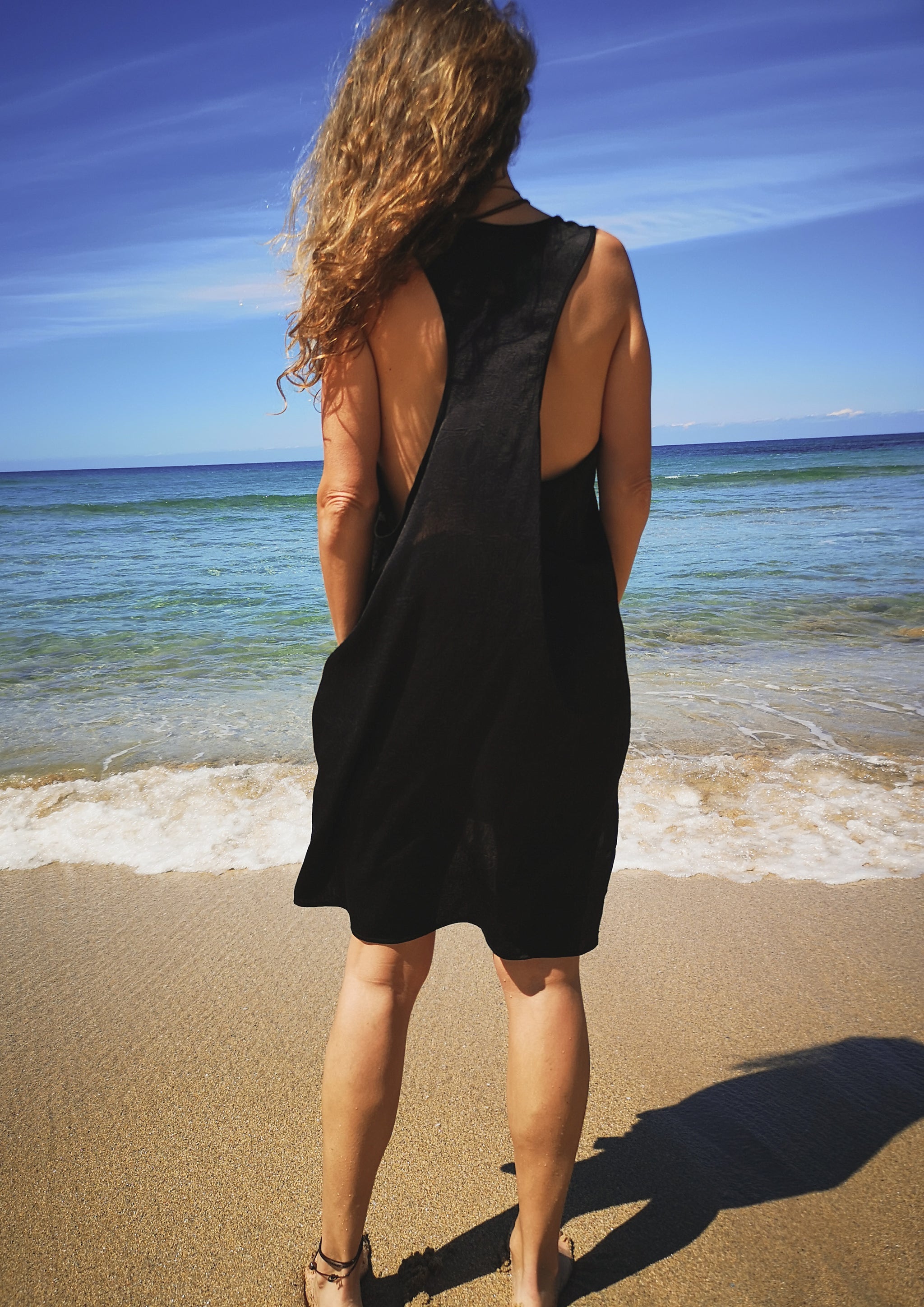 TANK TOP / DRESS OVERSIZED - black shiny - BERENIK