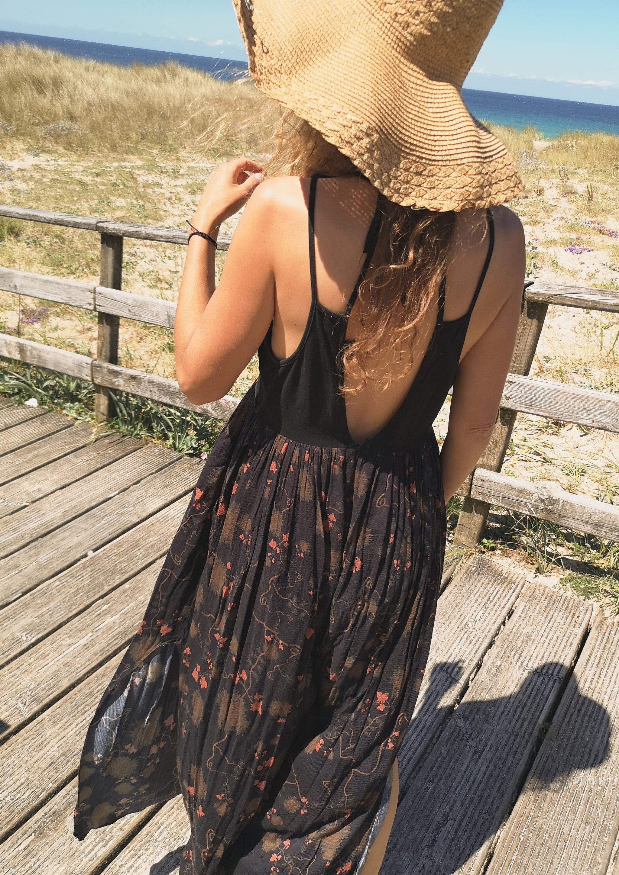 JUMPSUIT WIDE LEGS  - RAYON print rust/black - BERENIK