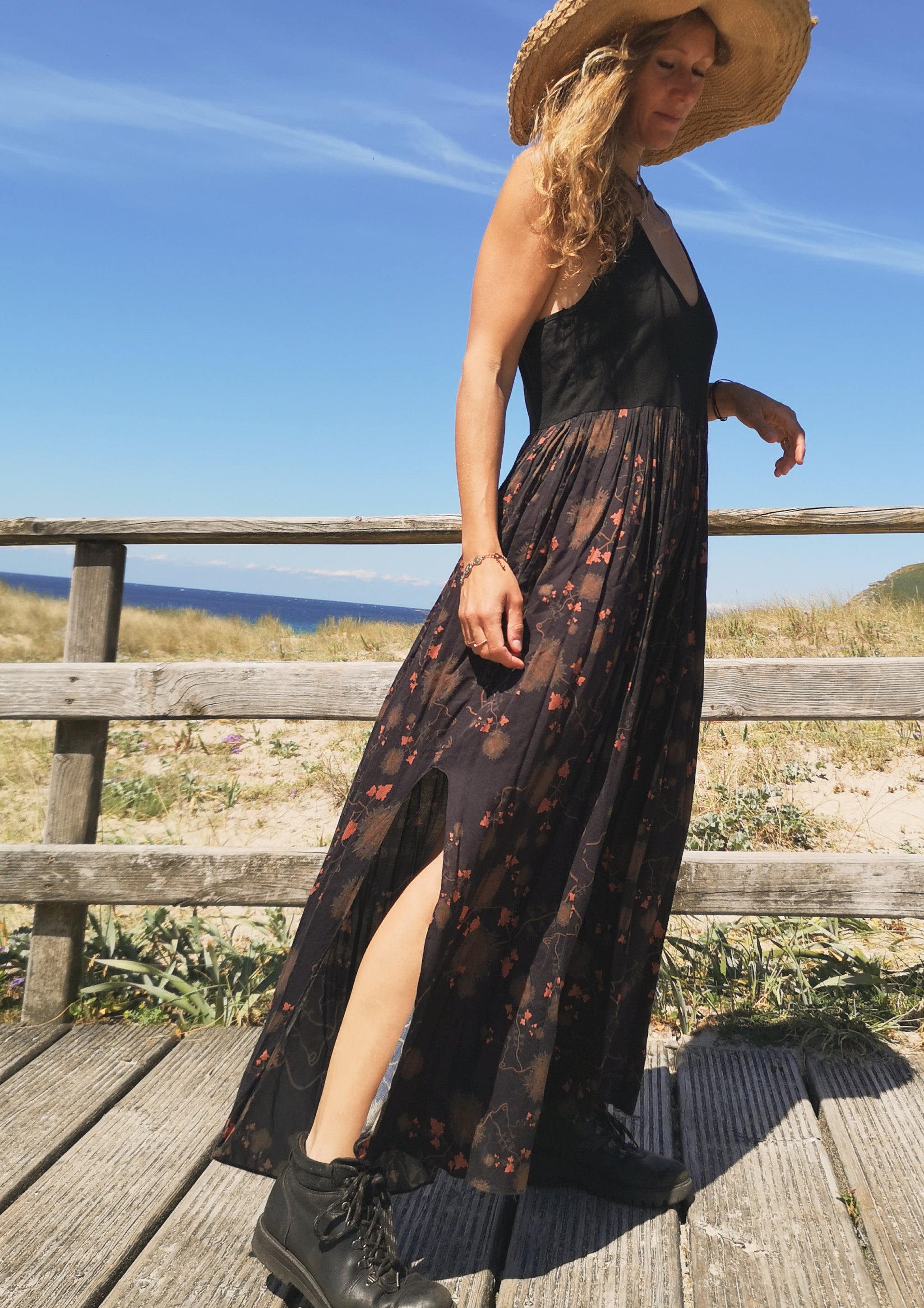 JUMPSUIT WIDE LEGS  - RAYON print rust/black - BERENIK