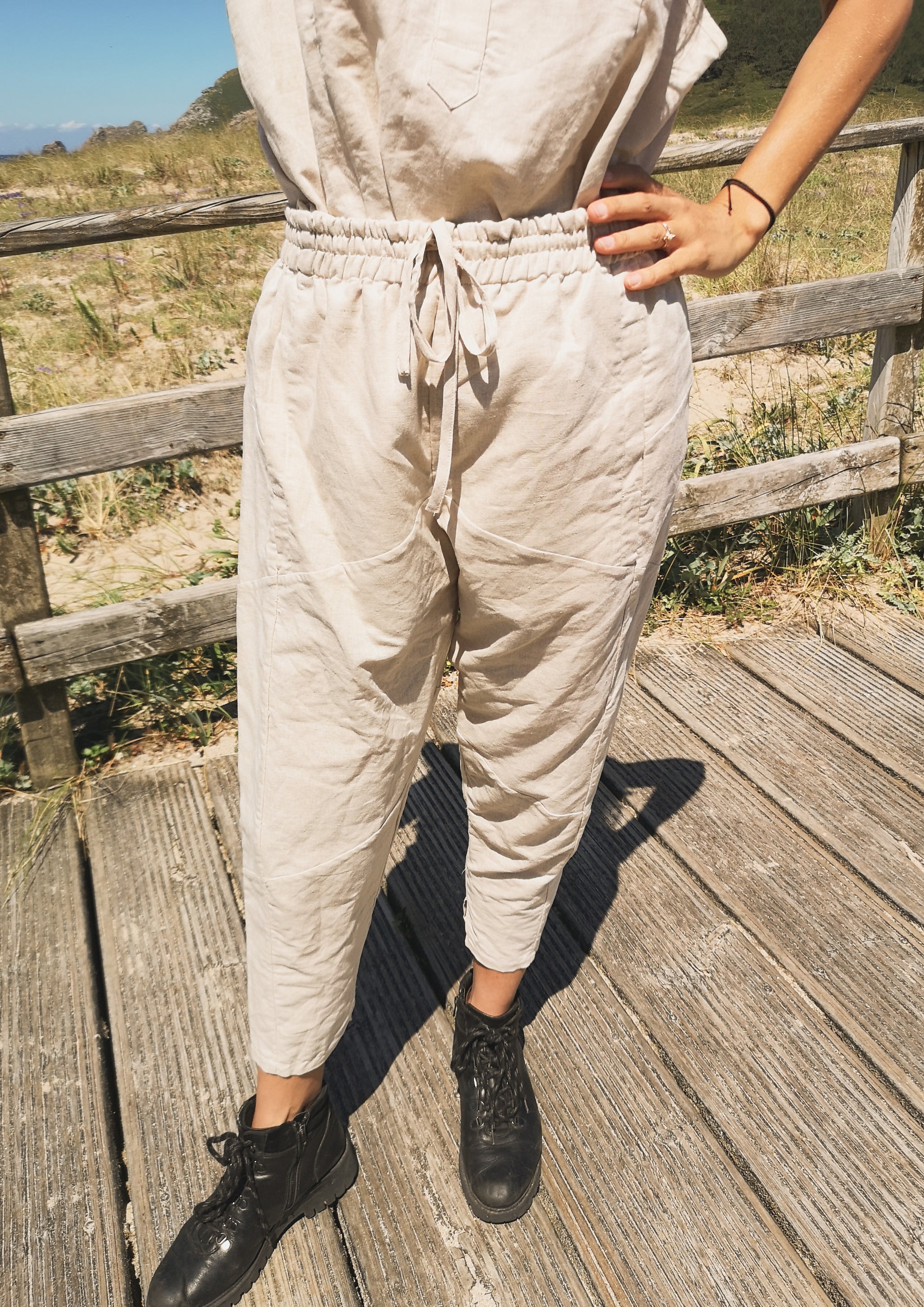 PANTS PATCHWORK - LINEN natural white - BERENIK