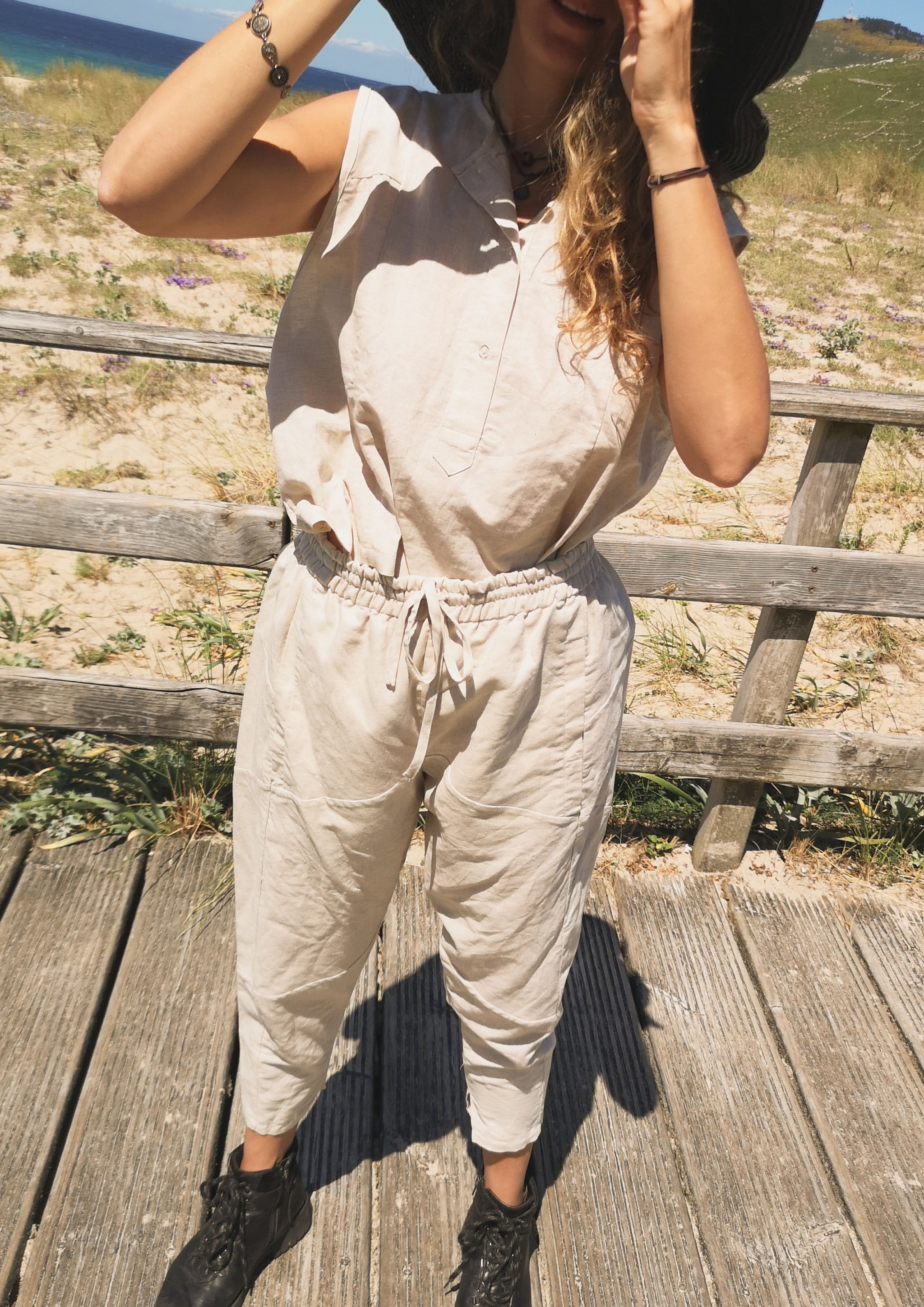 PANTS PATCHWORK - LINEN natural white - BERENIK