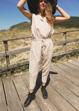 SHORT SLEEVELESS BLOUSE - LINEN natural white - BERENIK