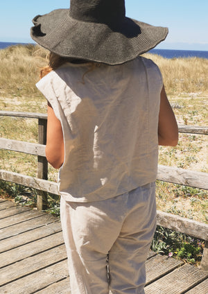 SHORT SLEEVELESS BLOUSE - LINEN natural white - BERENIK