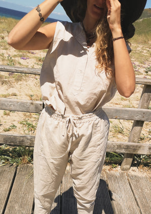 SHORT SLEEVELESS BLOUSE - LINEN natural white - BERENIK