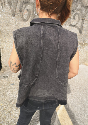 SLEEVELESS SUMMER BLOUSE - DENIM washed black - BERENIK