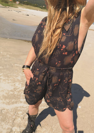 BLOUSE SHORT SLEEVELESS - RAYON print black/rust - BERENIK
