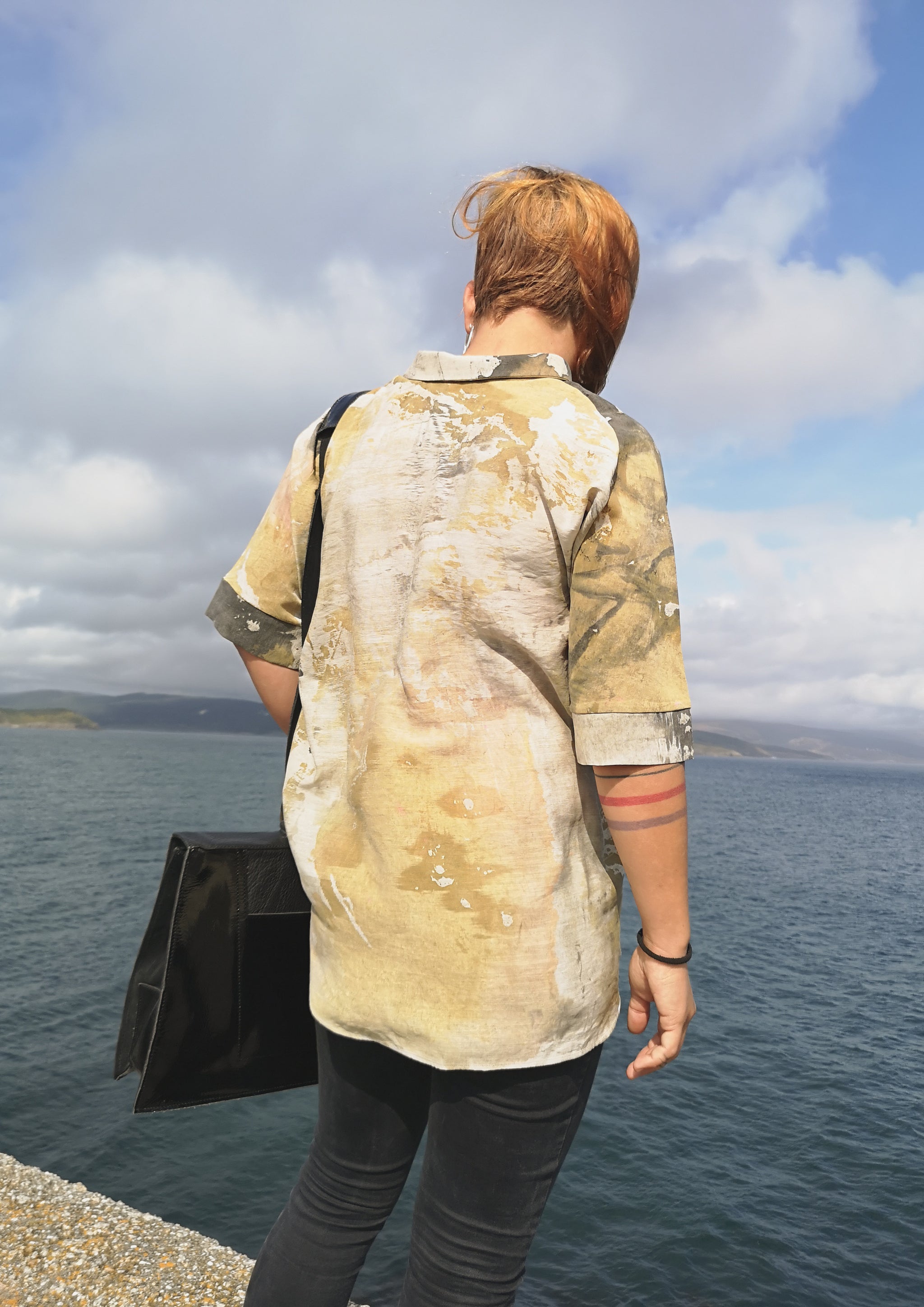 HOMEMADE - UNIQUE BLOUSE UNISEX - HAND PAINTED - green / yellow / white - BERENIK