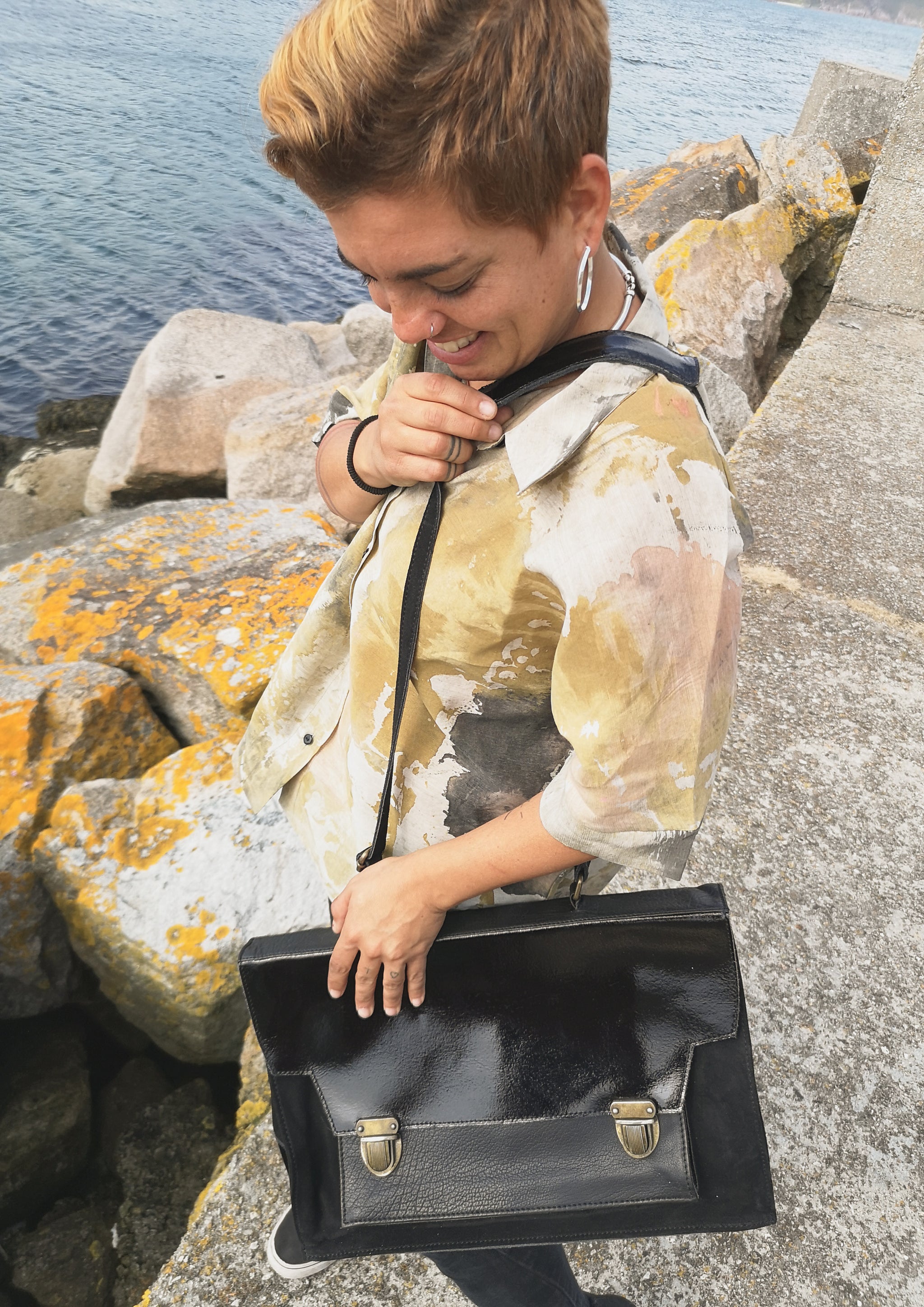 HOMEMADE - UNIQUE BLOUSE UNISEX - HAND PAINTED - green / yellow / white - BERENIK