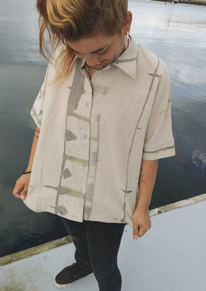 HOMEMADE - UNIQUE BLOUSE UNISEX - HAND PAINTED - white / grey / green - BERENIK