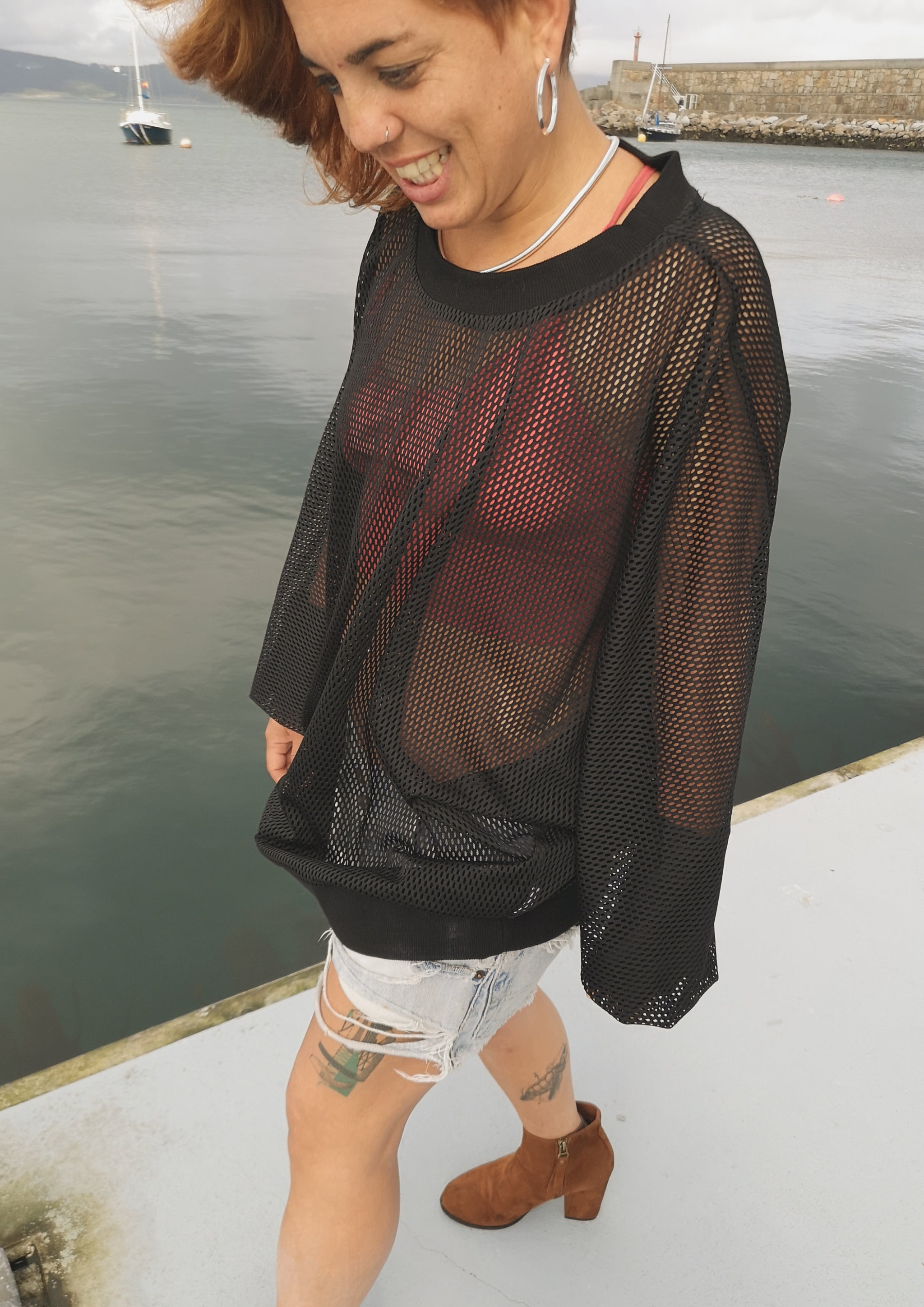 OVERSIZED SUMMER SWEATER - AIRY MESH black - BERENIK
