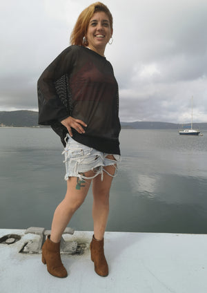 OVERSIZED SUMMER SWEATER - AIRY MESH black - BERENIK