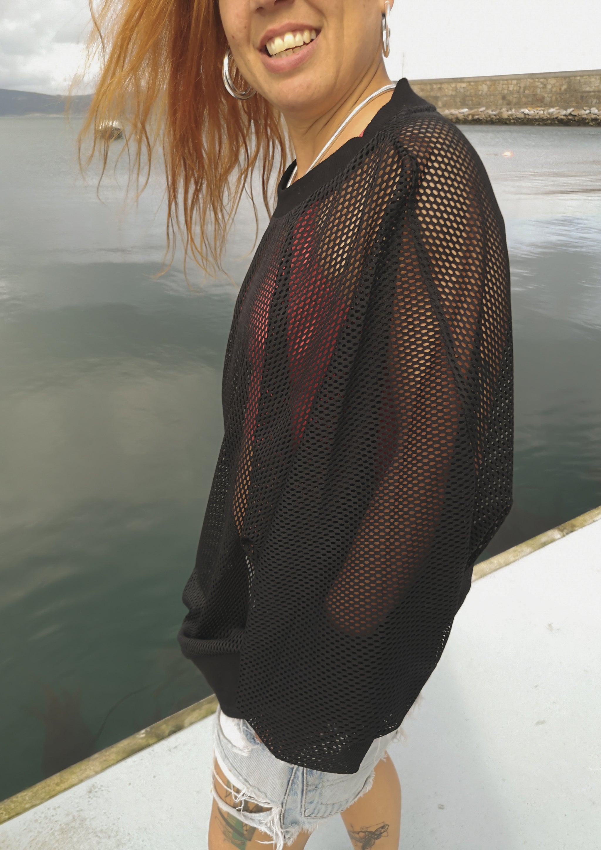OVERSIZED SUMMER SWEATER - AIRY MESH black - BERENIK