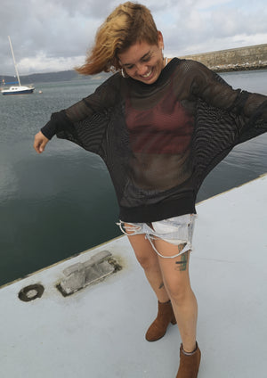 OVERSIZED SUMMER SWEATER - AIRY MESH black - BERENIK