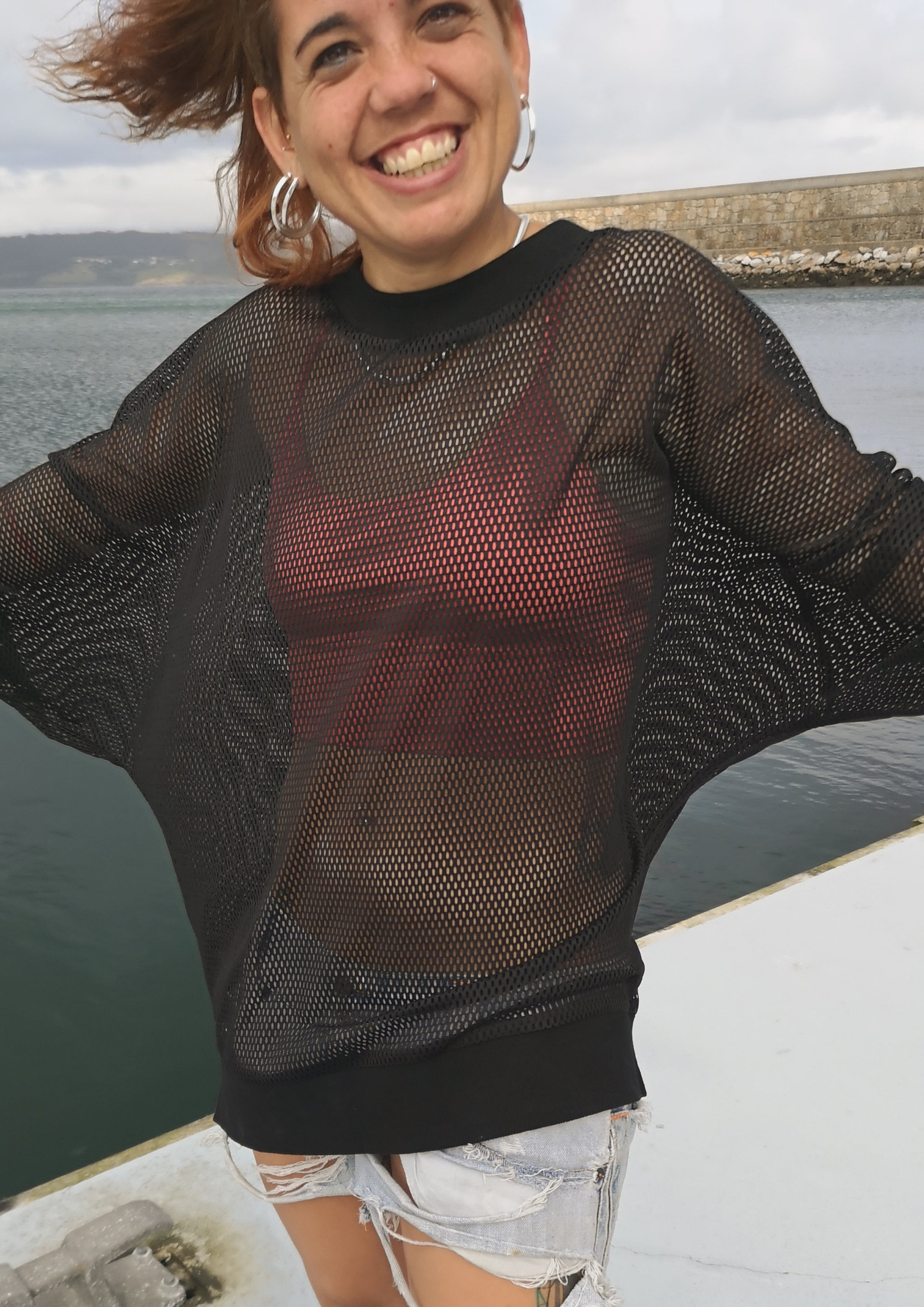 OVERSIZED SUMMER SWEATER - AIRY MESH black - BERENIK