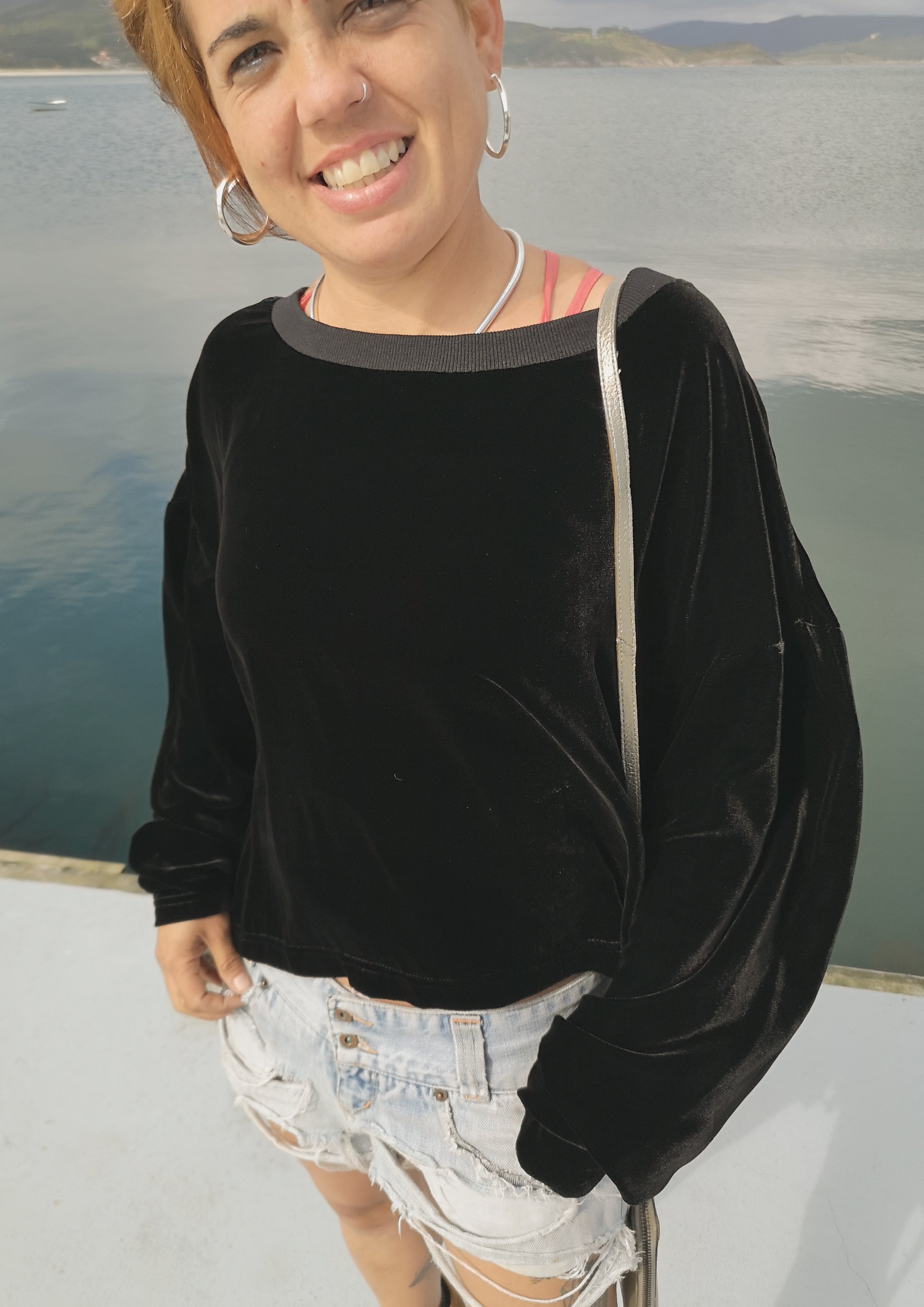 SHIRT LONG SLEEVES - SILK VELVET black - BERENIK