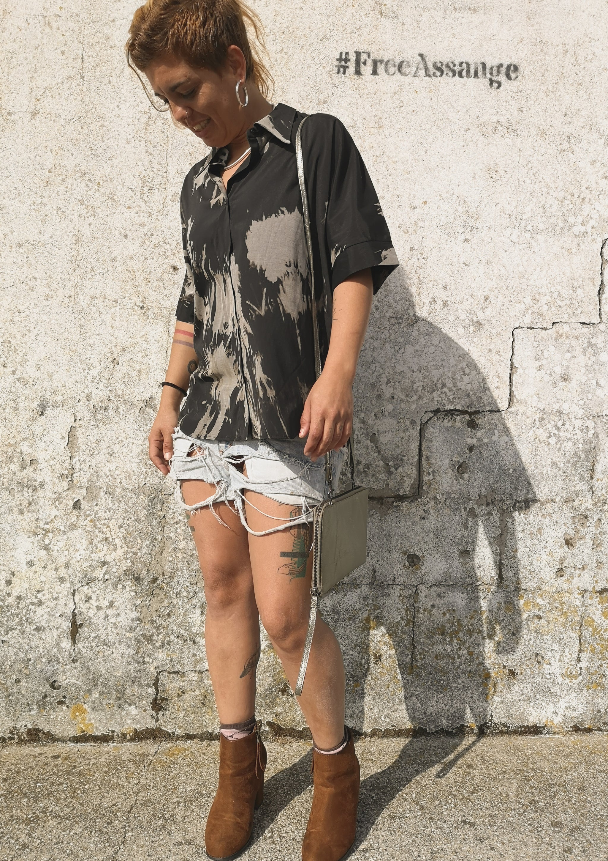 HOMEMADE - UNIQUE BLOUSE UNISEX - HAND PAINTED - black / grey - BERENIK