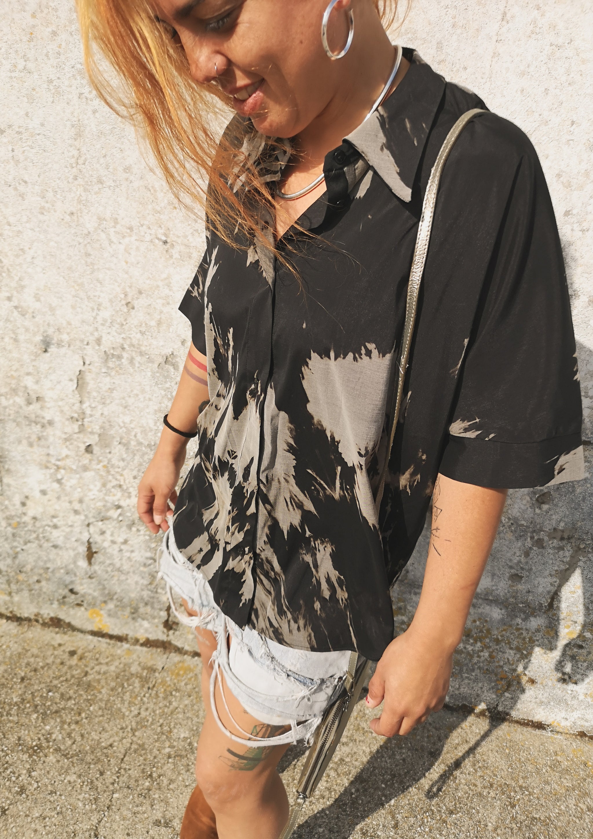 HOMEMADE - UNIQUE BLOUSE UNISEX - HAND PAINTED - black / grey - BERENIK