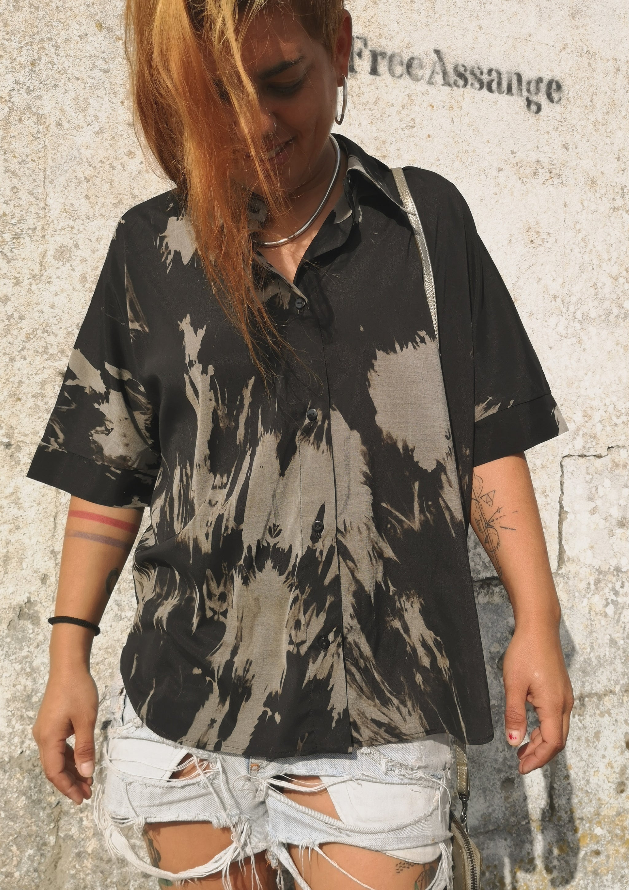 HOMEMADE - UNIQUE BLOUSE UNISEX - HAND PAINTED - black / grey - BERENIK