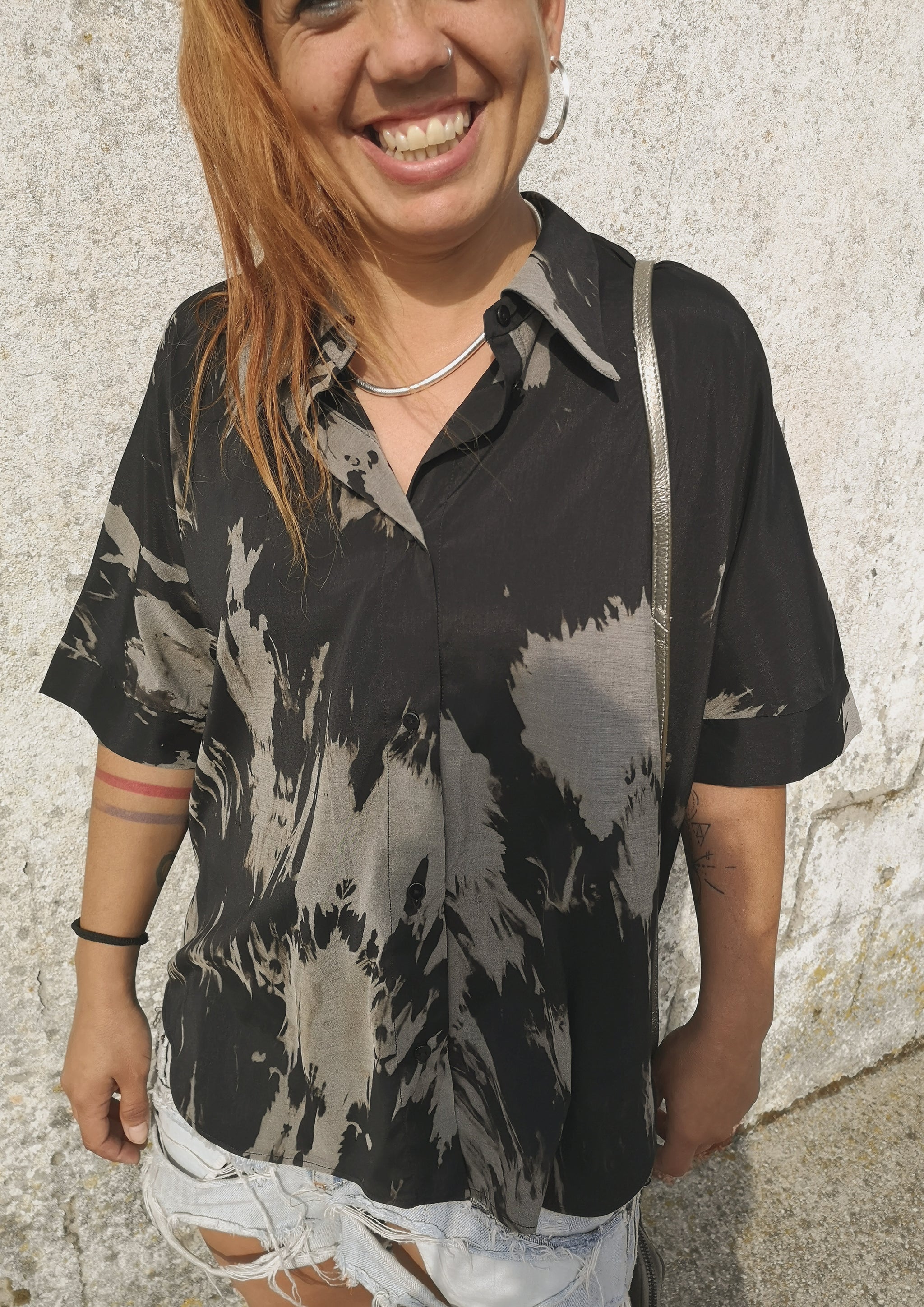 HOMEMADE - UNIQUE BLOUSE UNISEX - HAND PAINTED - black / grey - BERENIK