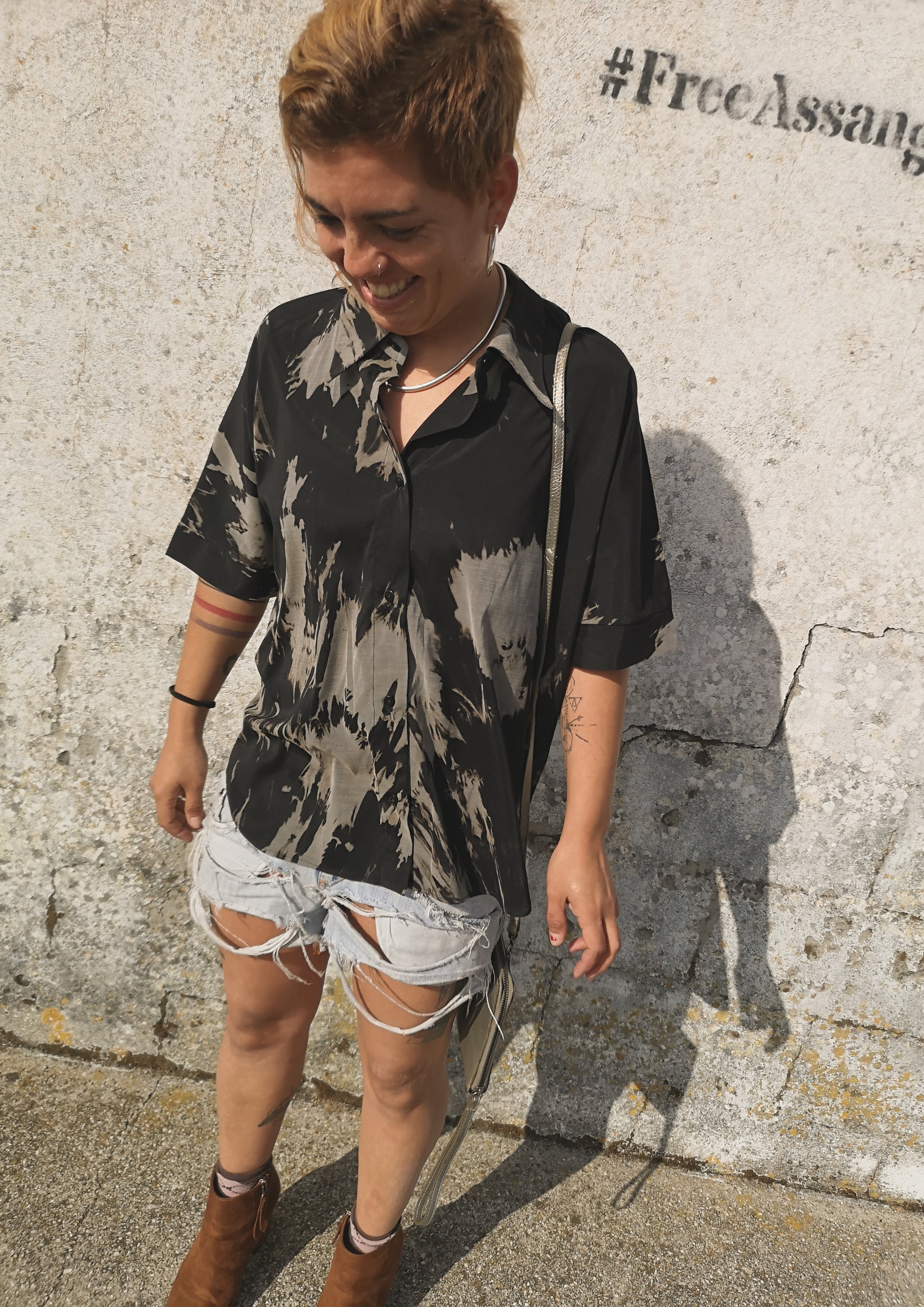 HOMEMADE - UNIQUE BLOUSE UNISEX - HAND PAINTED - black / grey - BERENIK