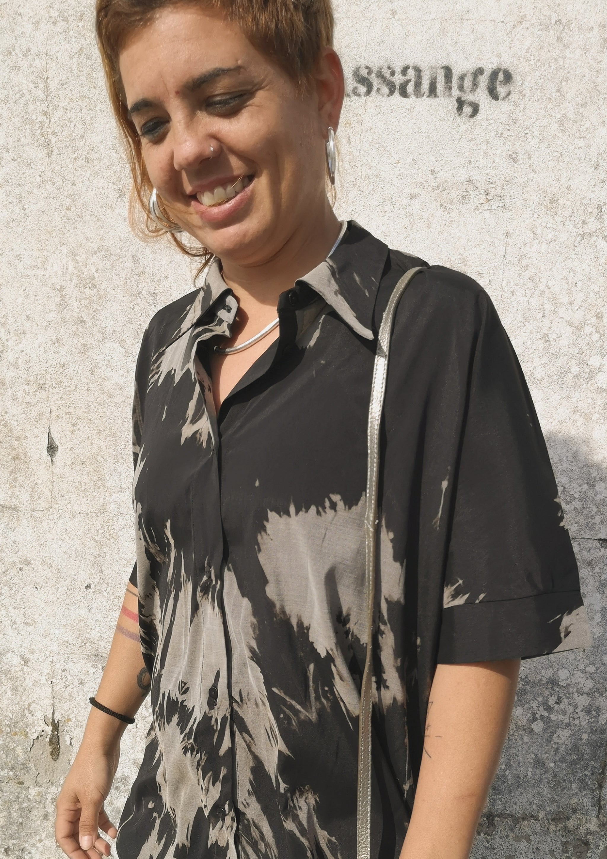 HOMEMADE - UNIQUE BLOUSE UNISEX - HAND PAINTED - black / grey - BERENIK