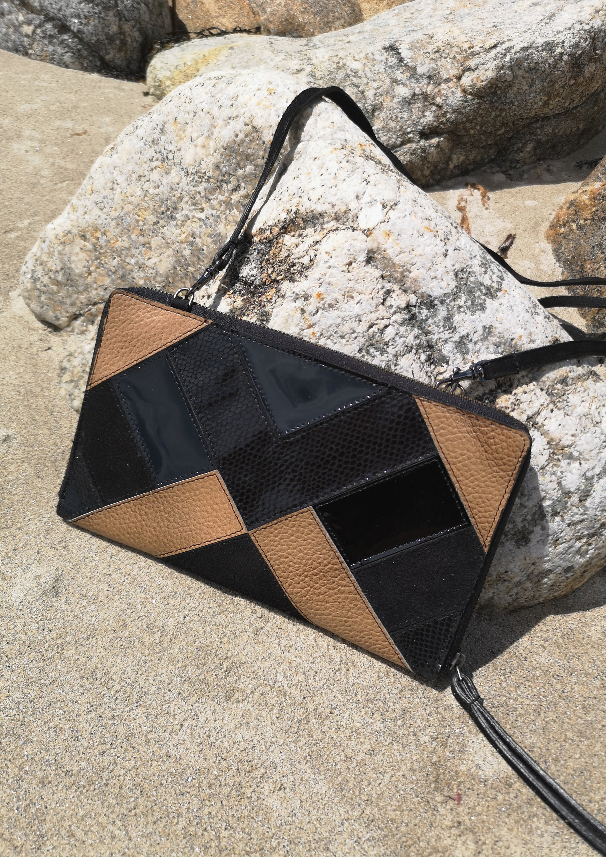 PURSE LEATHER patchwork brown black BERENIK