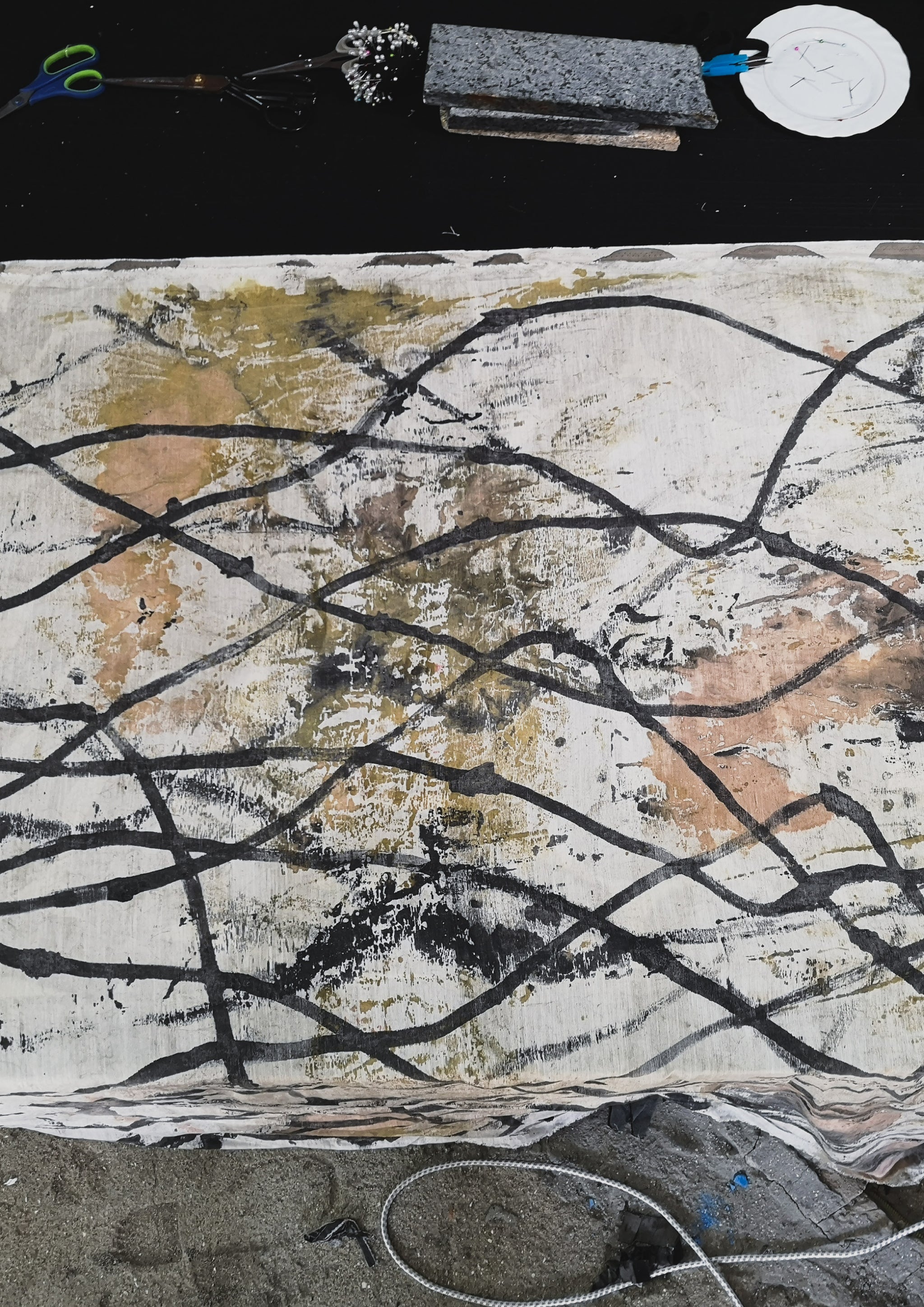 HOMEMADE - UNIQUE BLOUSE UNISEX - HAND PAINTED - black / white / green - BERENIK