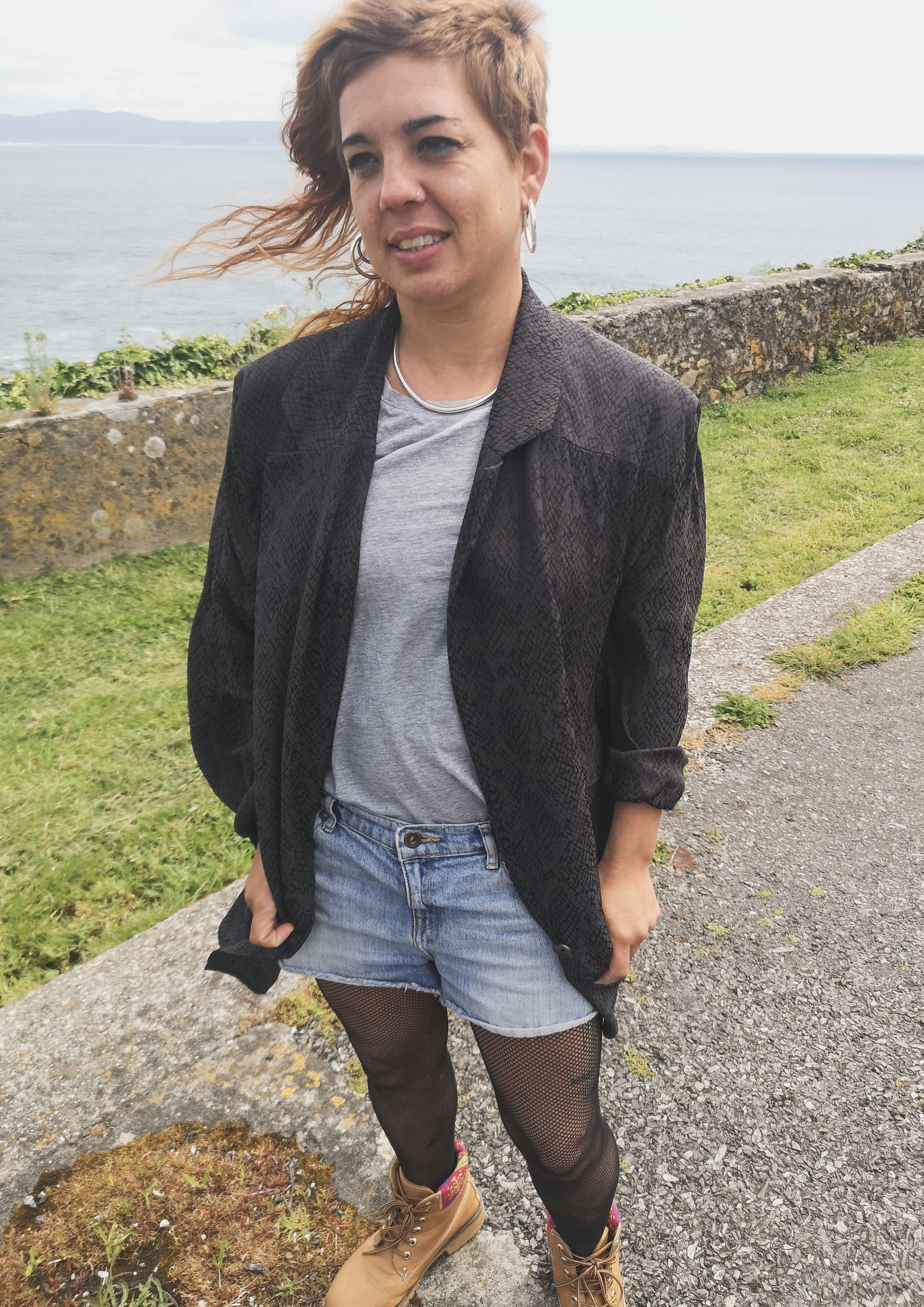 BLAZER - JACQUARD SATIN black snake - BERENIK