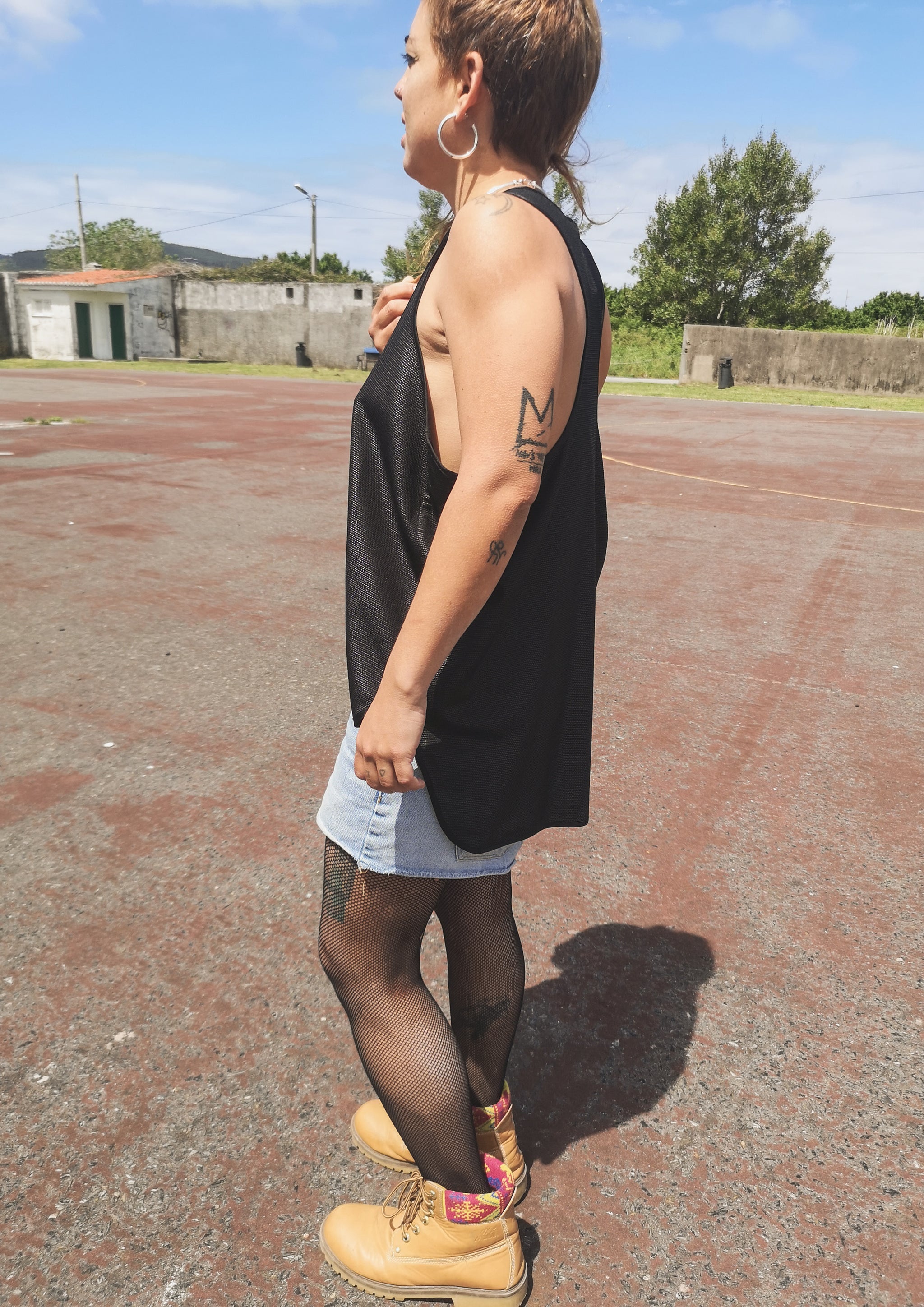 TANK TOP - FANCY TECH LACES STRETCH black - BERENIK