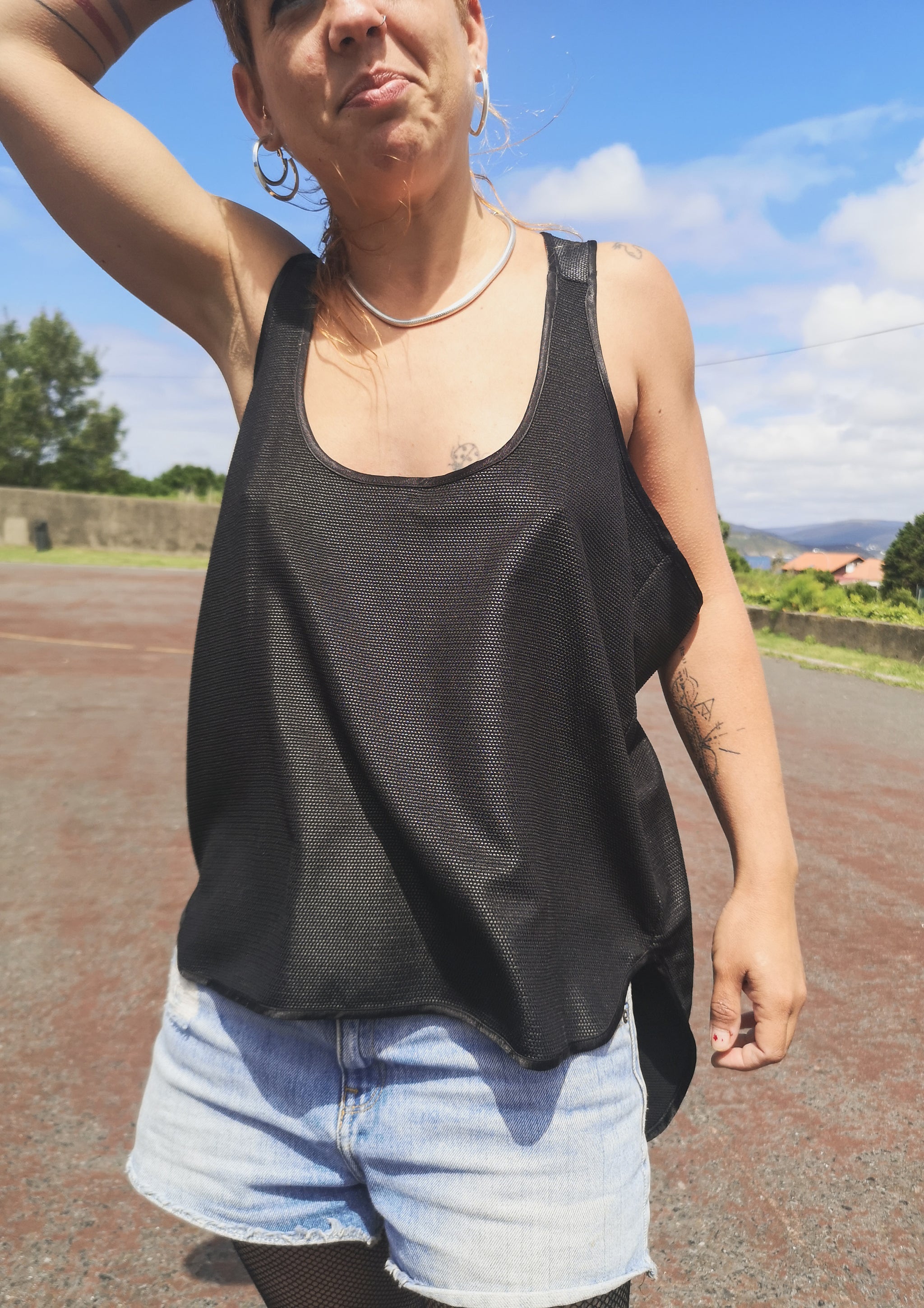 TANK TOP - FANCY TECH LACES STRETCH black - BERENIK