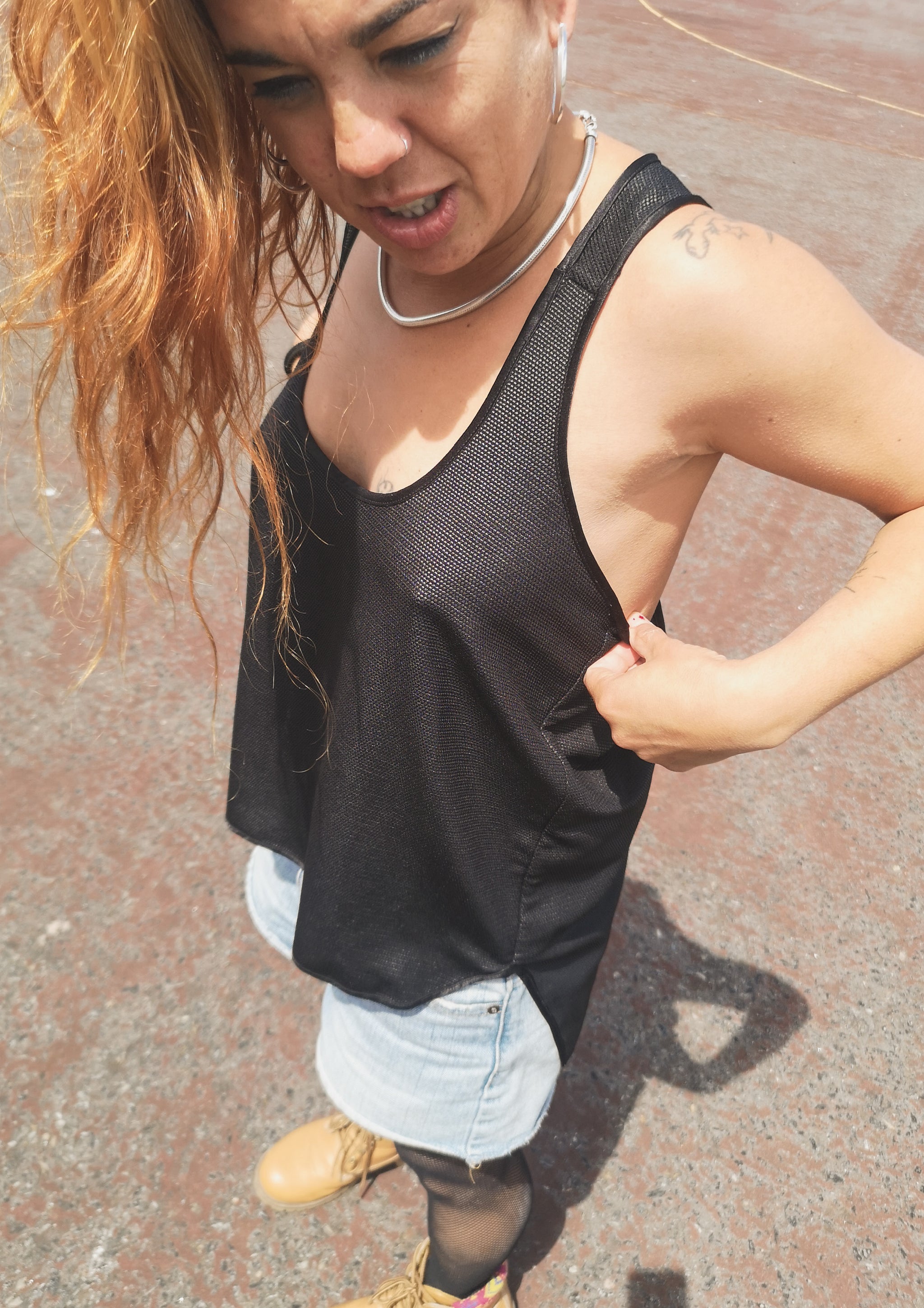 TANK TOP - FANCY TECH LACES STRETCH black - BERENIK