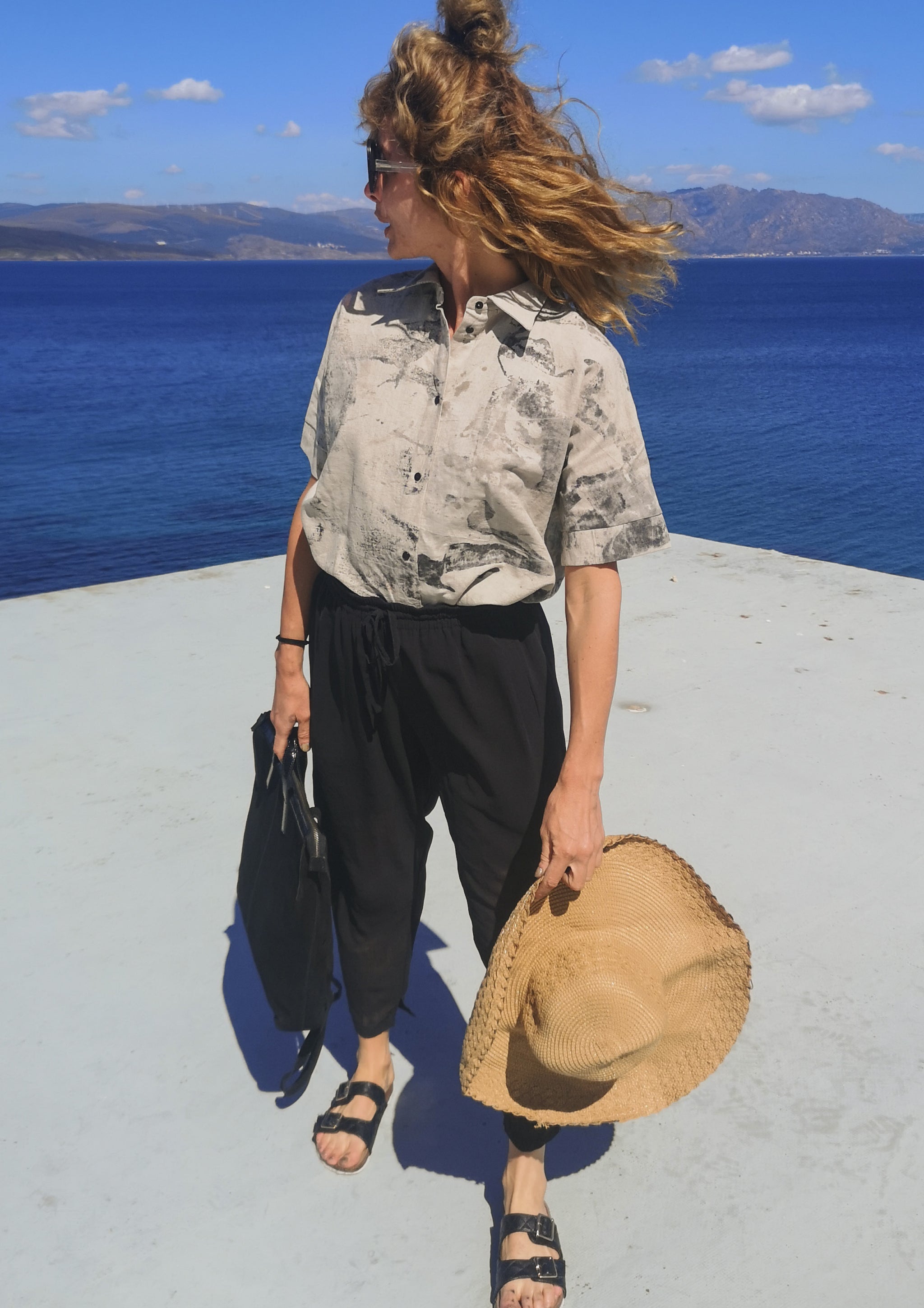 HOMEMADE - UNIQUE BLOUSE UNISEX - HAND PAINTED - white / black - BERENIK