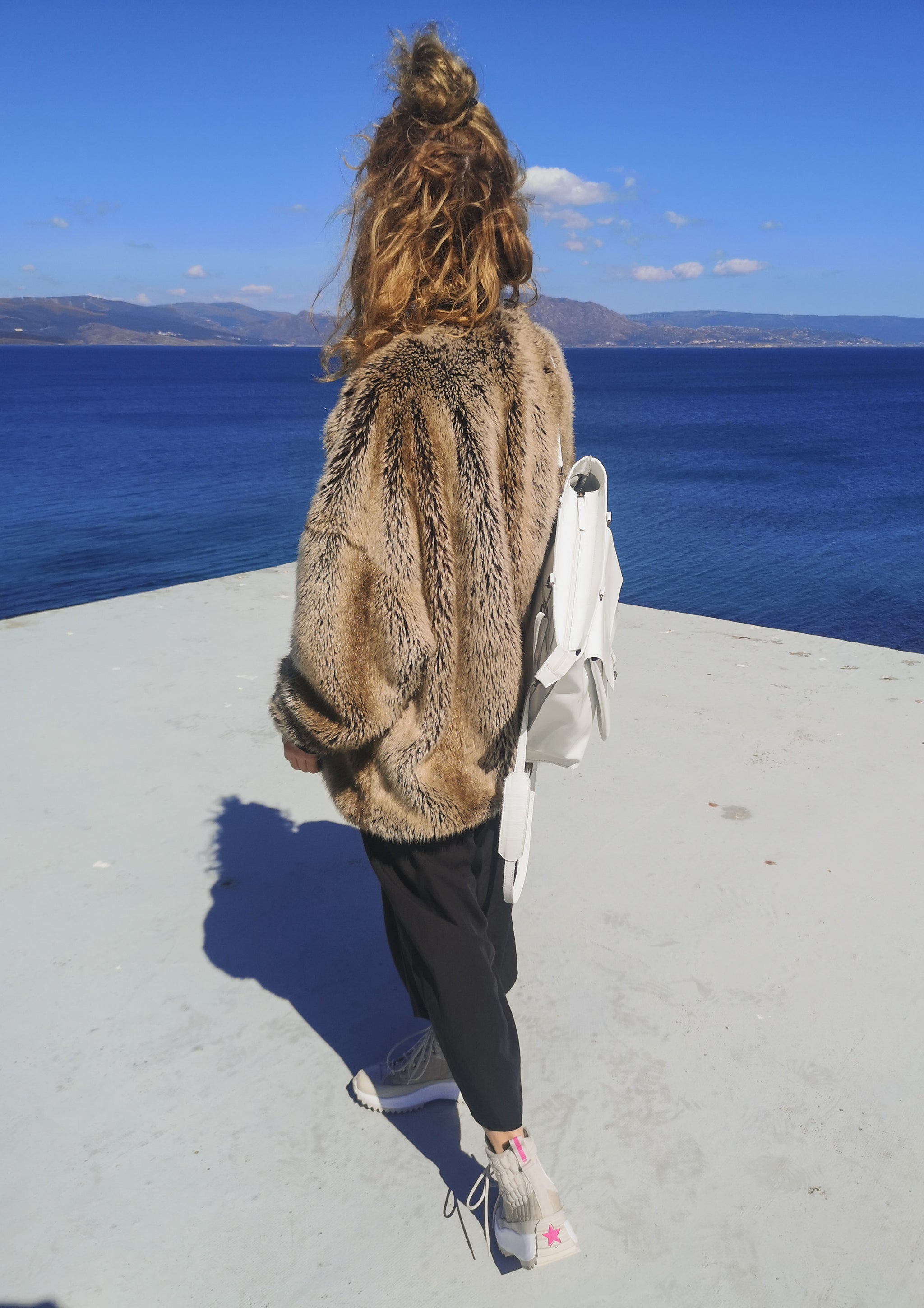 PILOT JACKET - FAUX RACOON black/beige - BERENIK